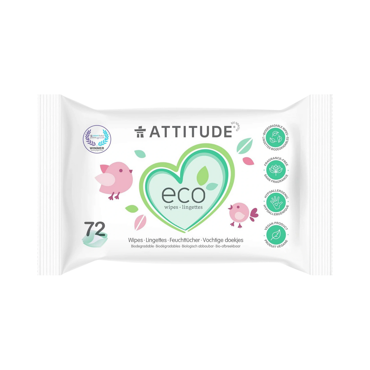 Attitude, Eco Baby Wipes, 72 Counts