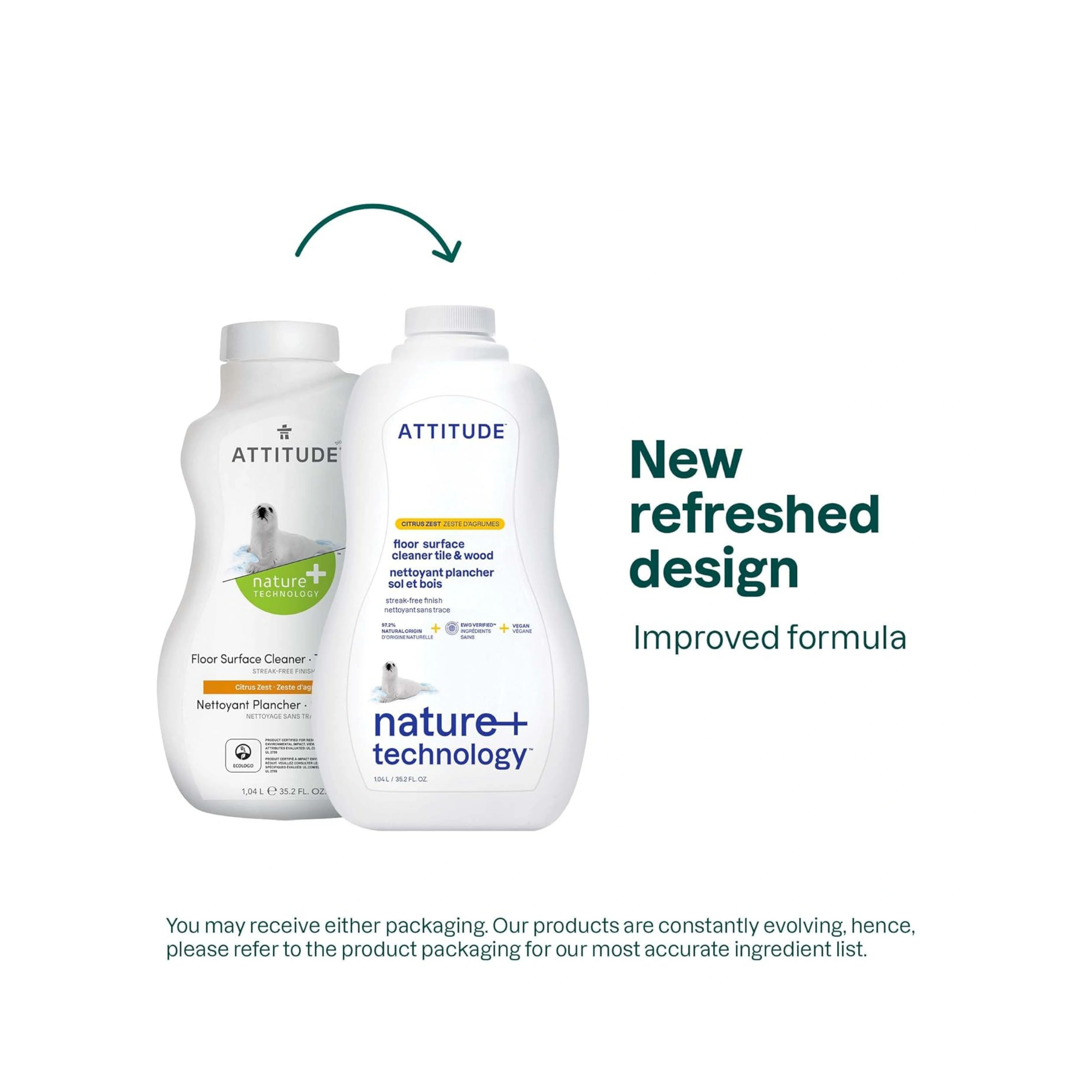 Attitude, Floor Surfaces Cleaner Tiles & Wood Citrus Zest, 35.2 Fl Oz