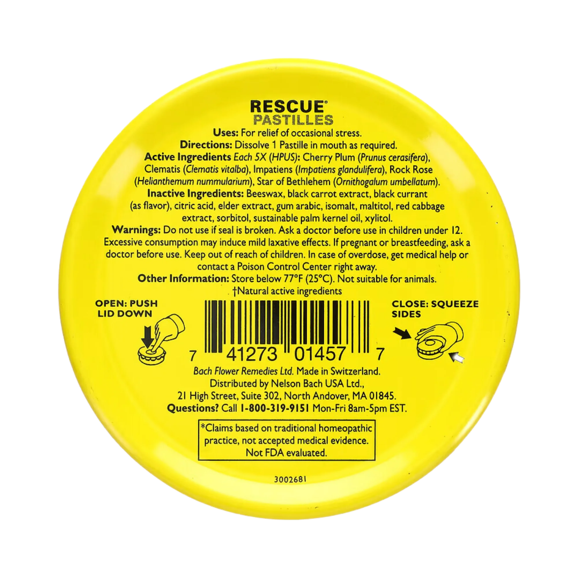 Bach, Original Flower Remedies, Rescue Pastilles, Black Currant Flavor, 50 Gm