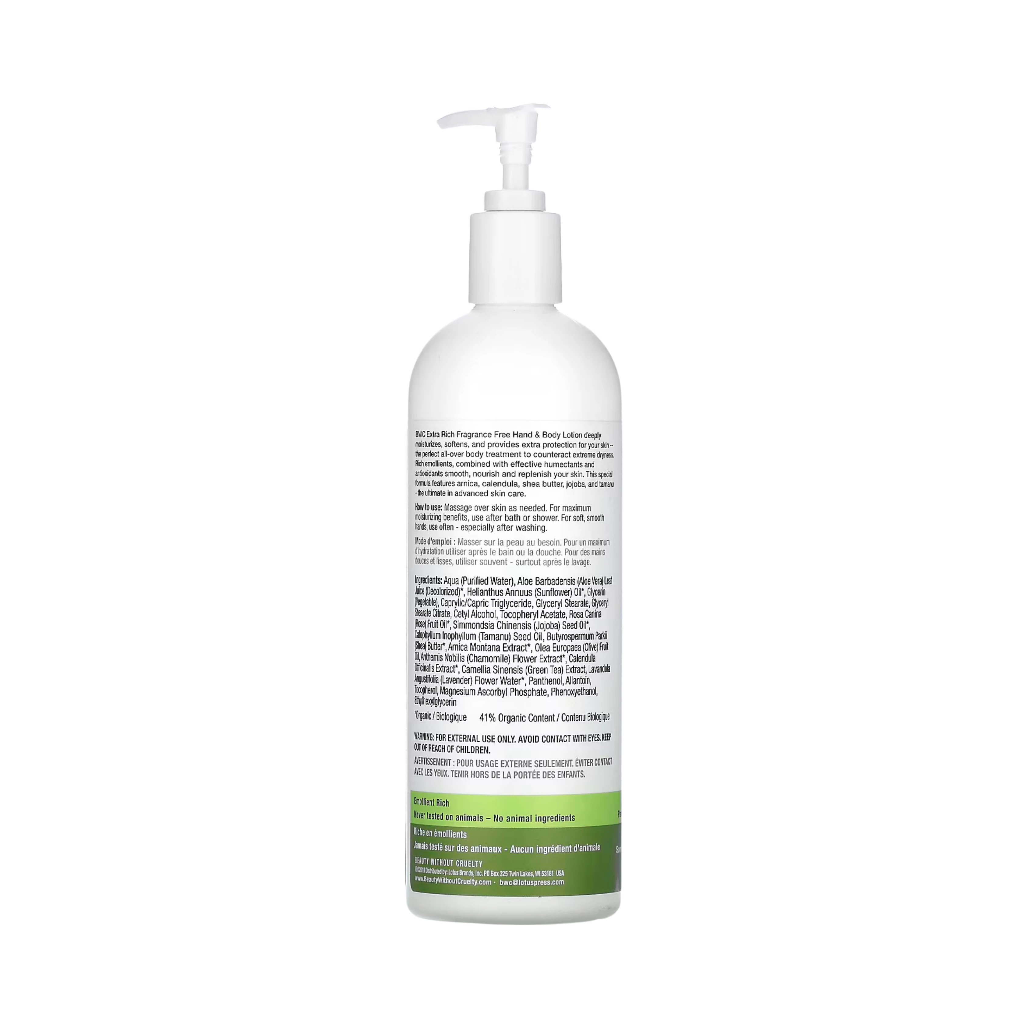 Beauty Without Cruelty, Hand & Body Treatment Lotion, Extra Rich, Fragrance Free, 16 Fl Oz
