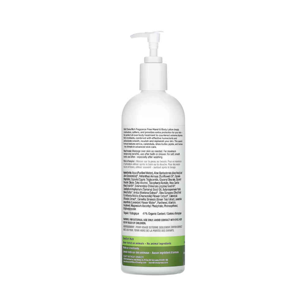 Beauty Without Cruelty, Hand & Body Treatment Lotion, Extra Rich, Fragrance Free, 16 Fl Oz