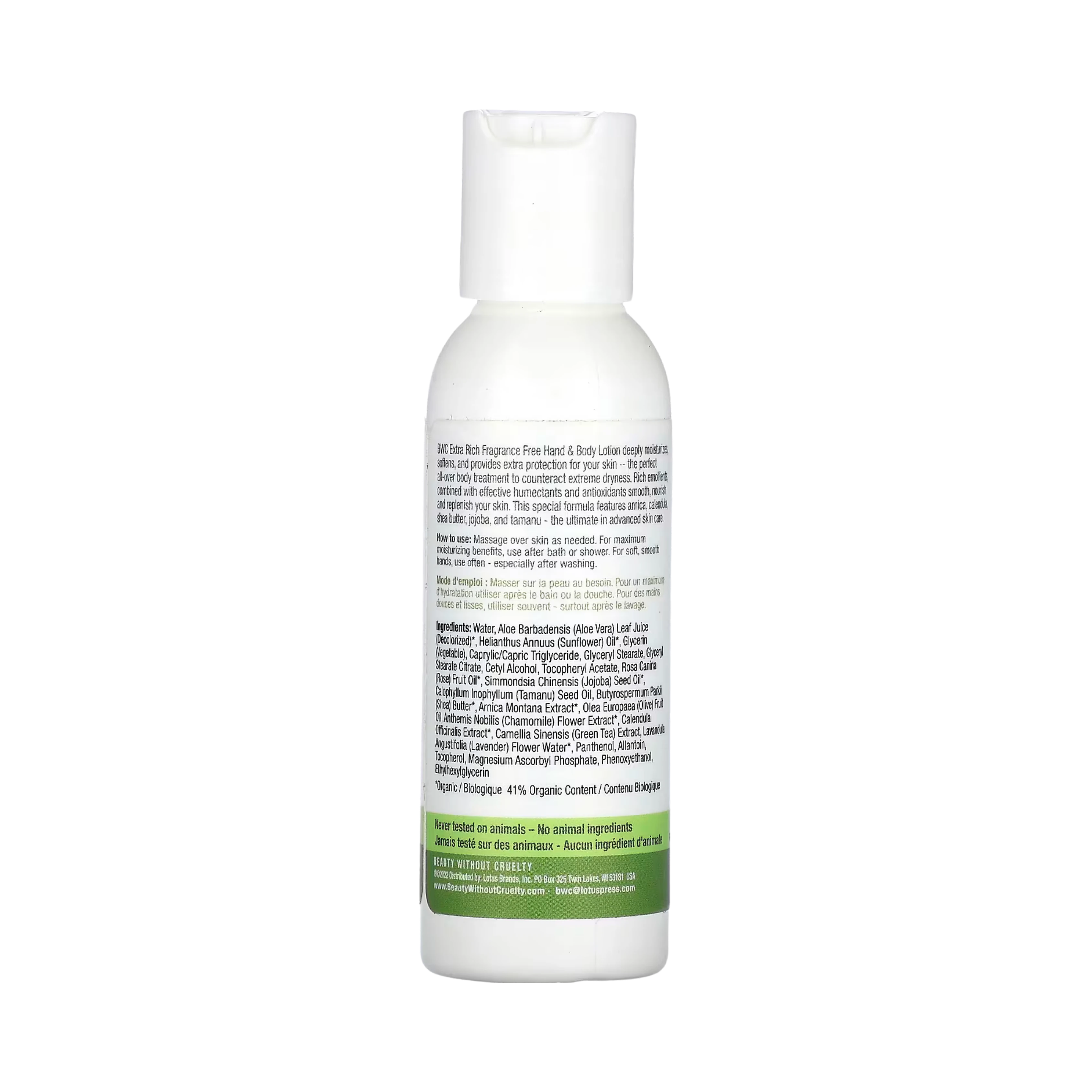 Beauty Without Cruelty, Hand & Body Treatment Lotion, Extra Rich, Fragrance Free, 2 Fl Oz