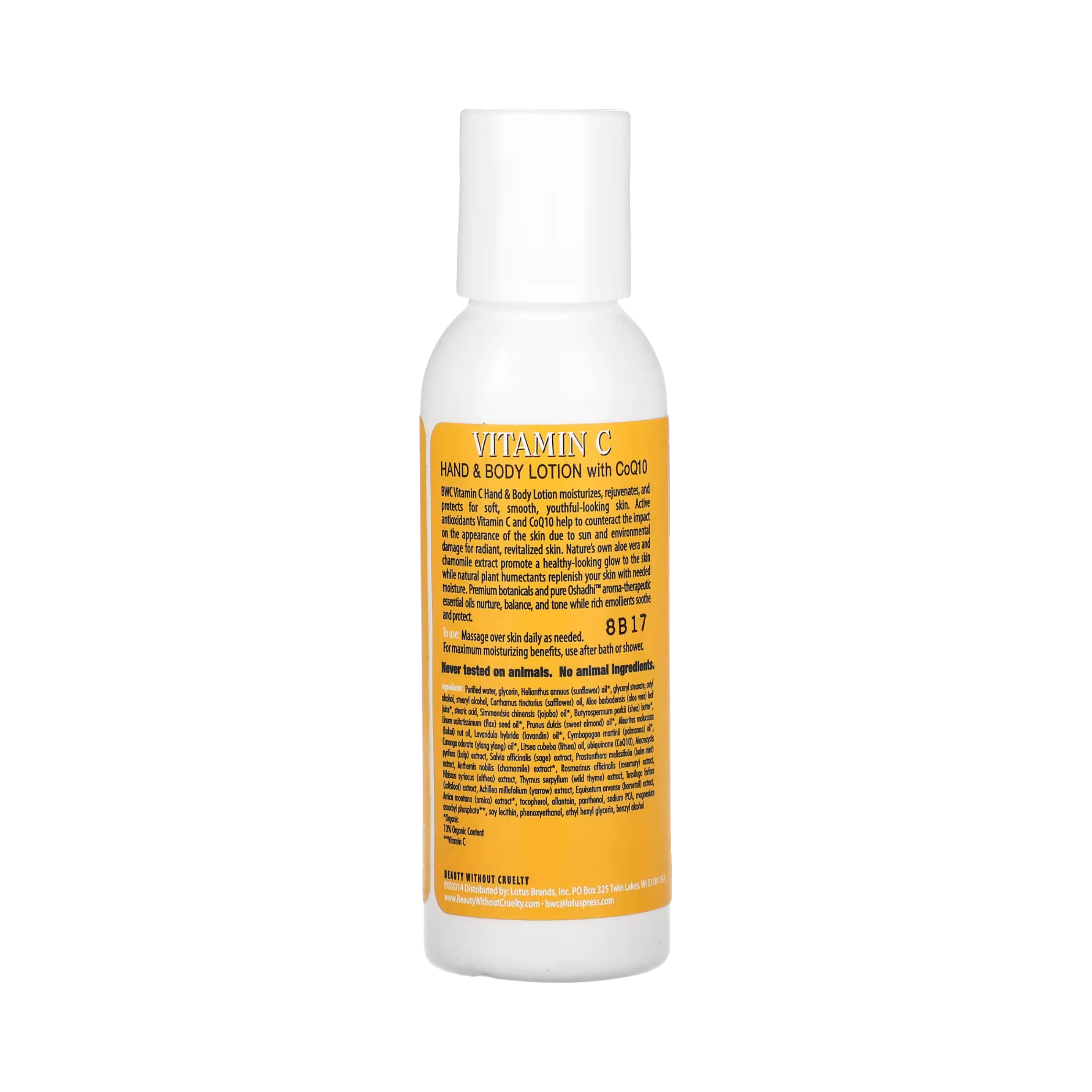 Beauty Without Cruelty, Organic Vitamin C w/CoQ10 Hand & Body Lotion, 2 Oz