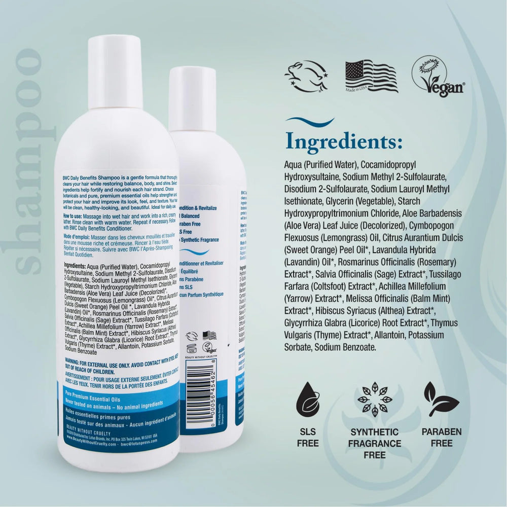 Beauty Without Cruelty, Shampoo Daily Benefits, 16 Oz