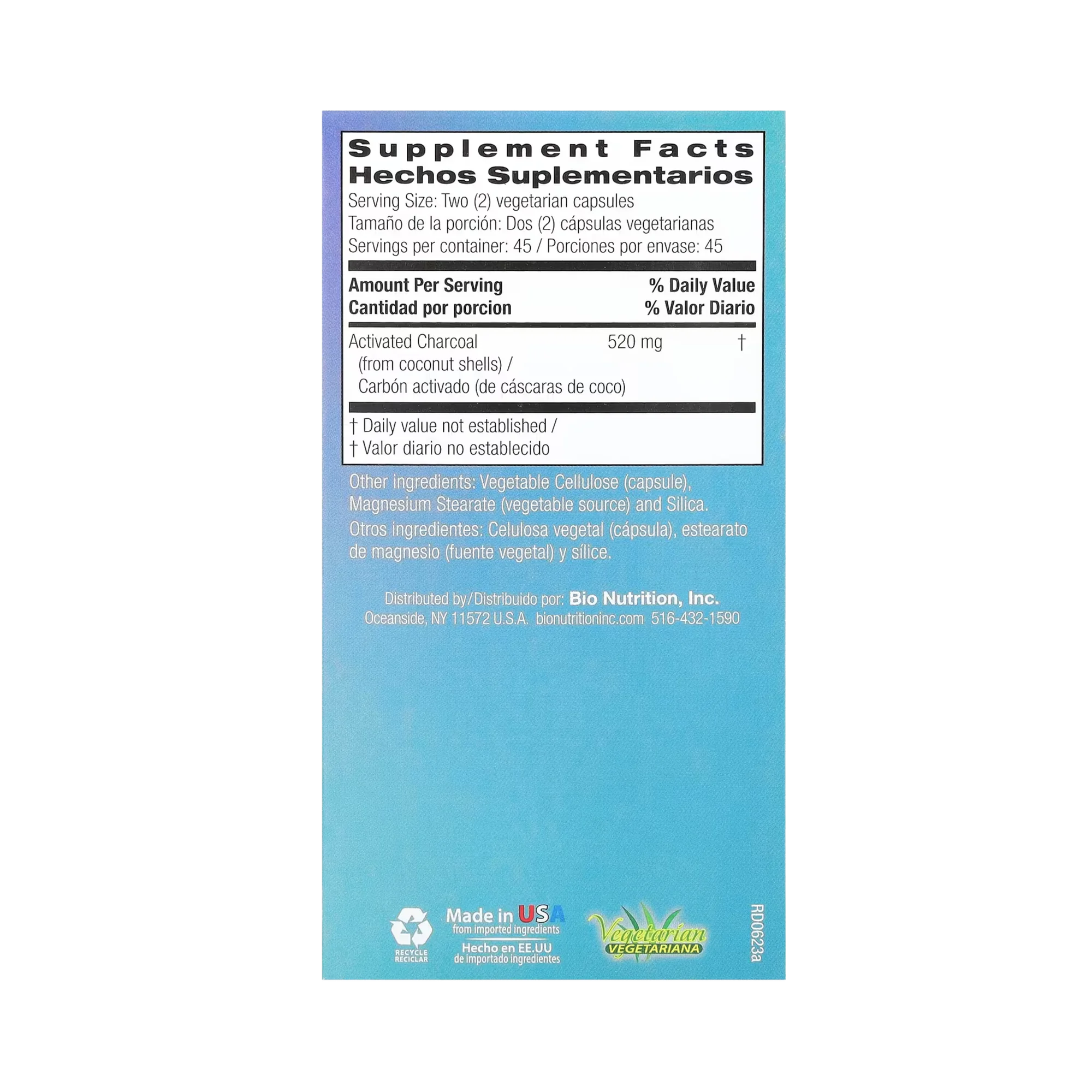 Bio Nutrition, Activated Coconut Charcoal, 90 Vegetarian Capsules