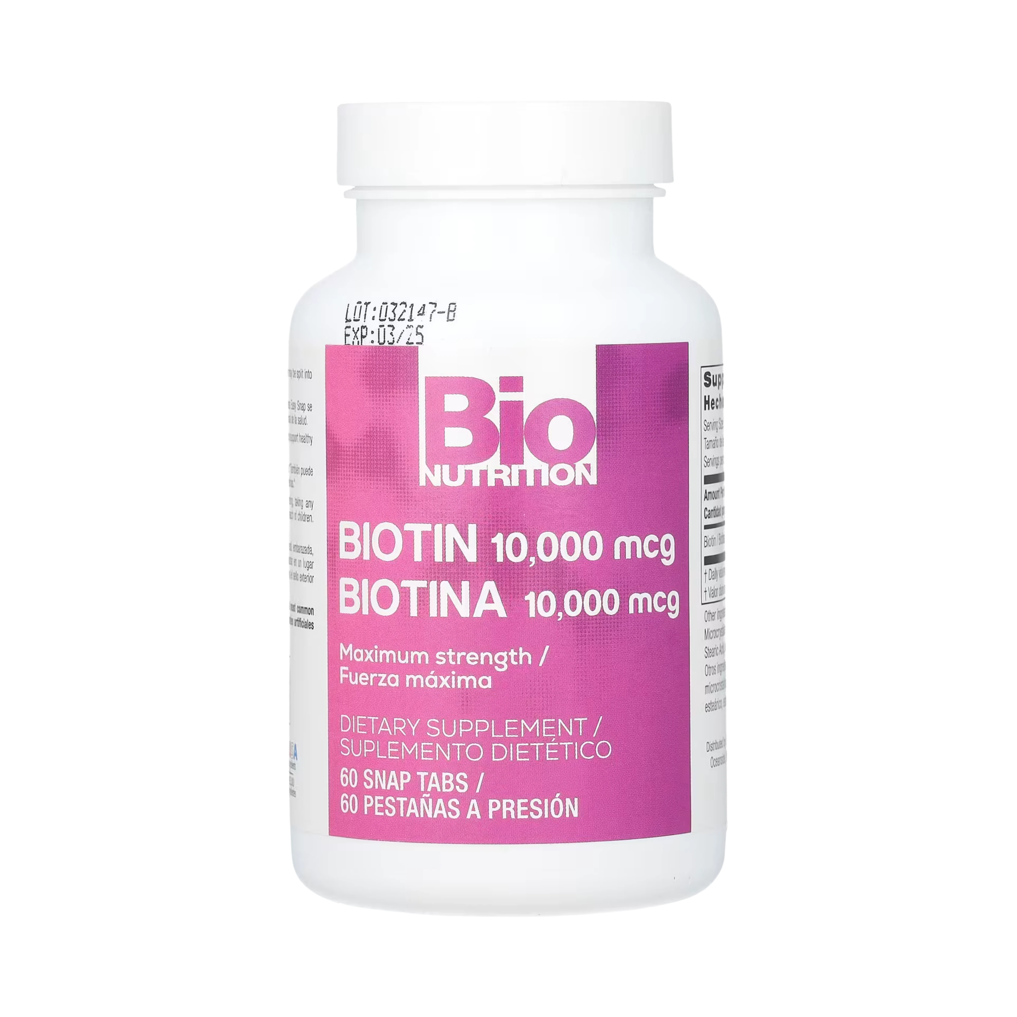 Bio Nutrition, Biotin, Maximum Strength, 10,000 Mcg, 60 Snap Tabs