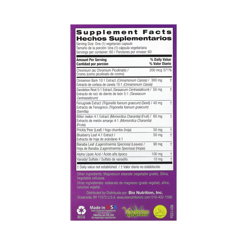 Bio Nutrition, Blood Sugar Wellness, 60 Vegetarian Capsules