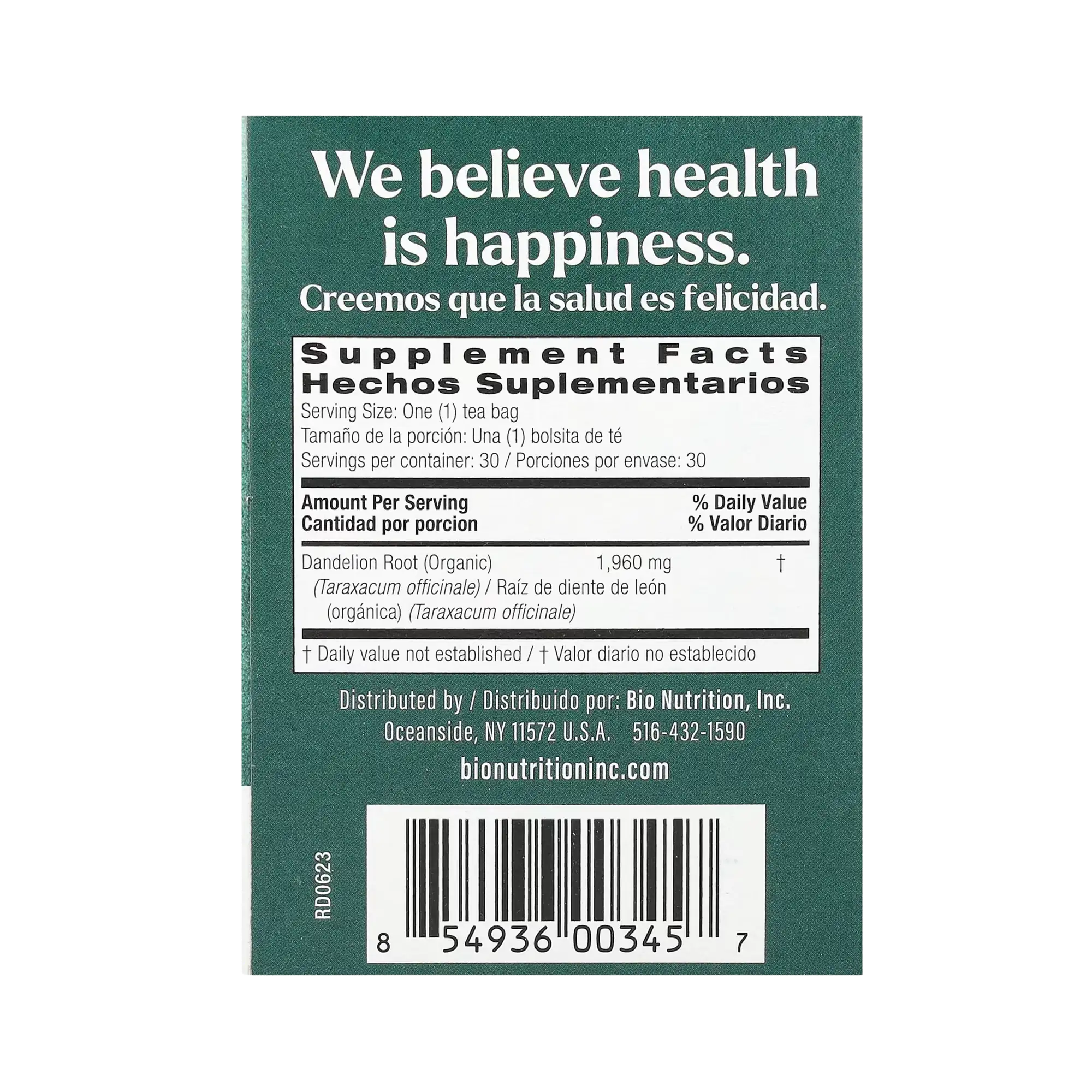 Bio Nutrition, Dandelion Root Tea, Caffeine Free, 30 Tea Bags, 2.1 Oz