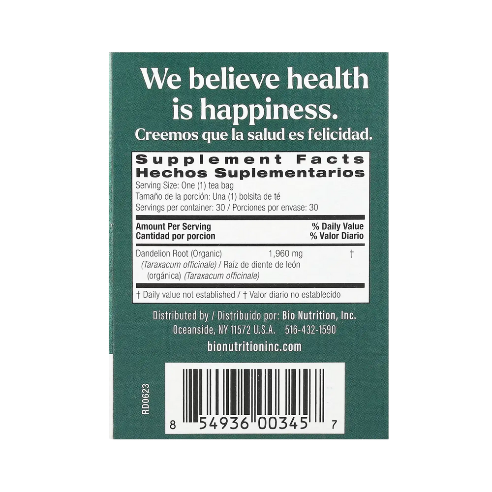 Bio Nutrition, Dandelion Root Tea, Caffeine Free, 30 Tea Bags, 2.1 Oz