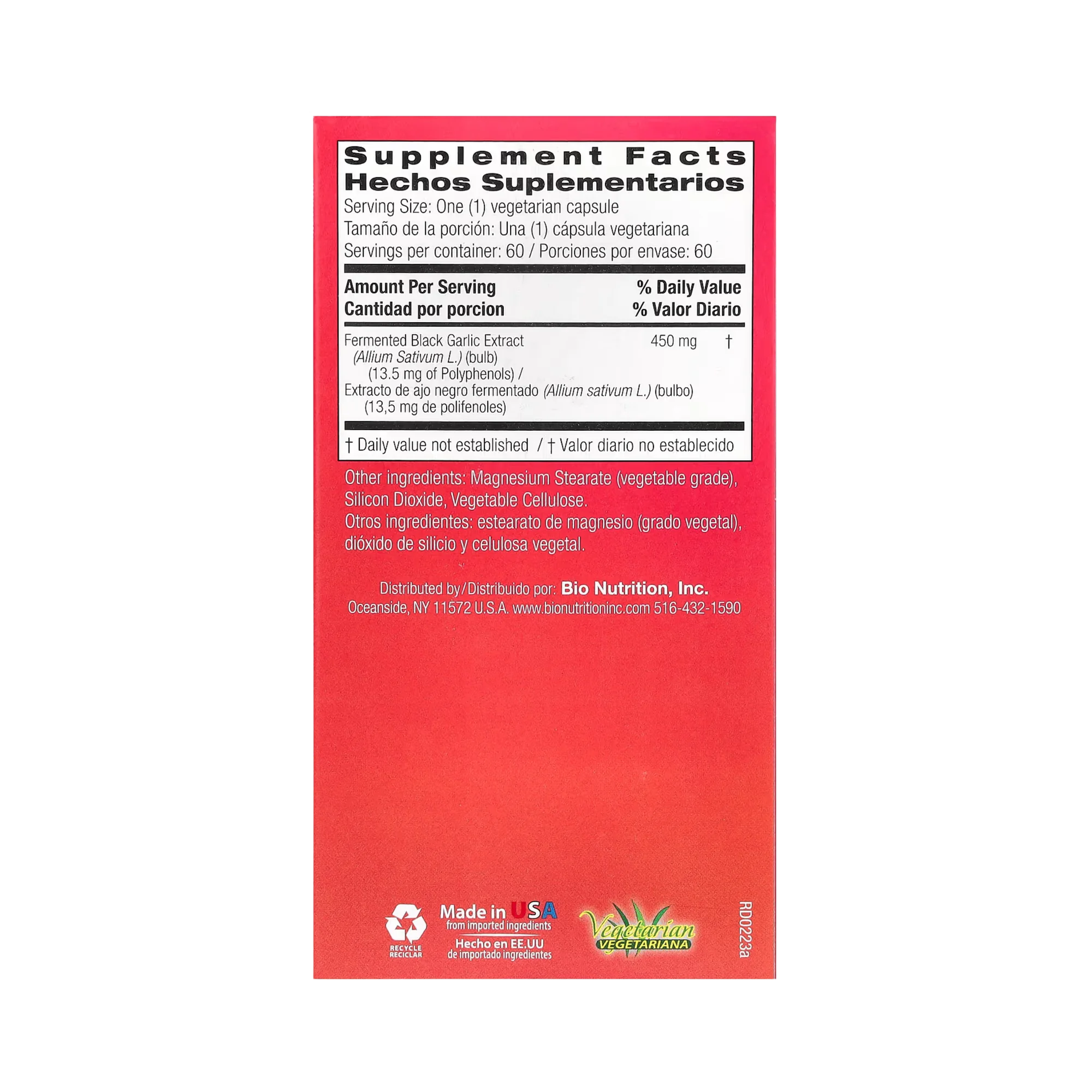 Bio Nutrition, Fermented Black Garlic, 450 Mg, 60 Vegetarian Capsules