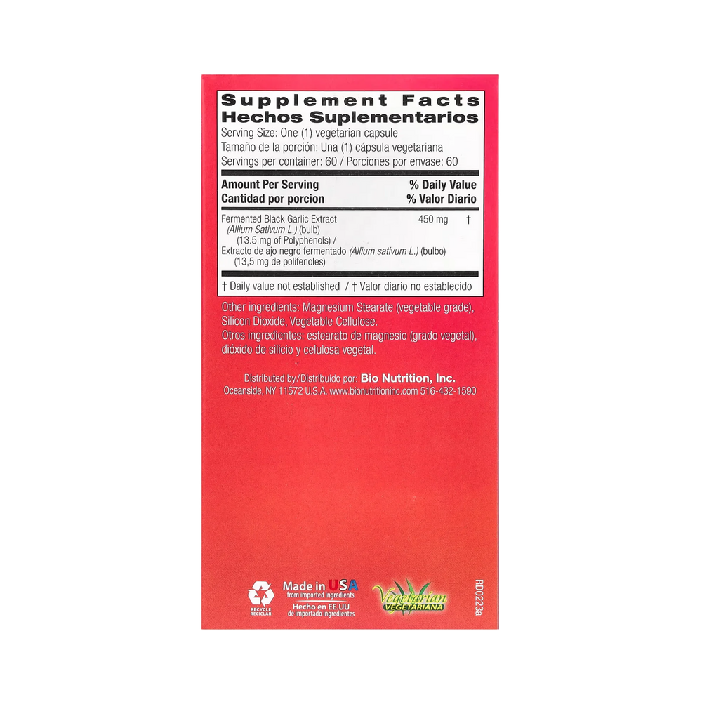 Bio Nutrition, Fermented Black Garlic, 450 Mg, 60 Vegetarian Capsules