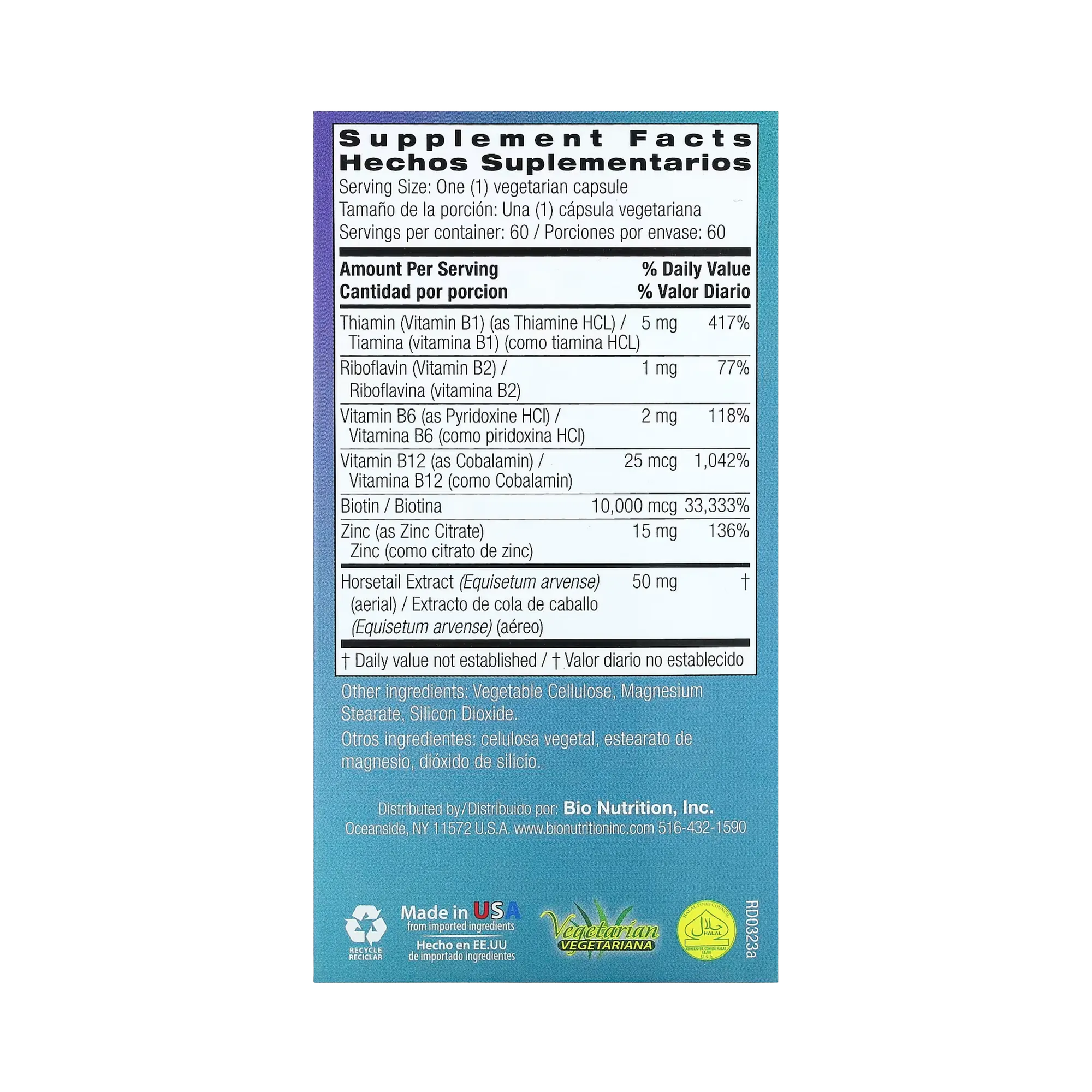 Bio Nutrition, Healthy Hair with Biotin 10,000 Plus, 60 Vegetarian Capsules