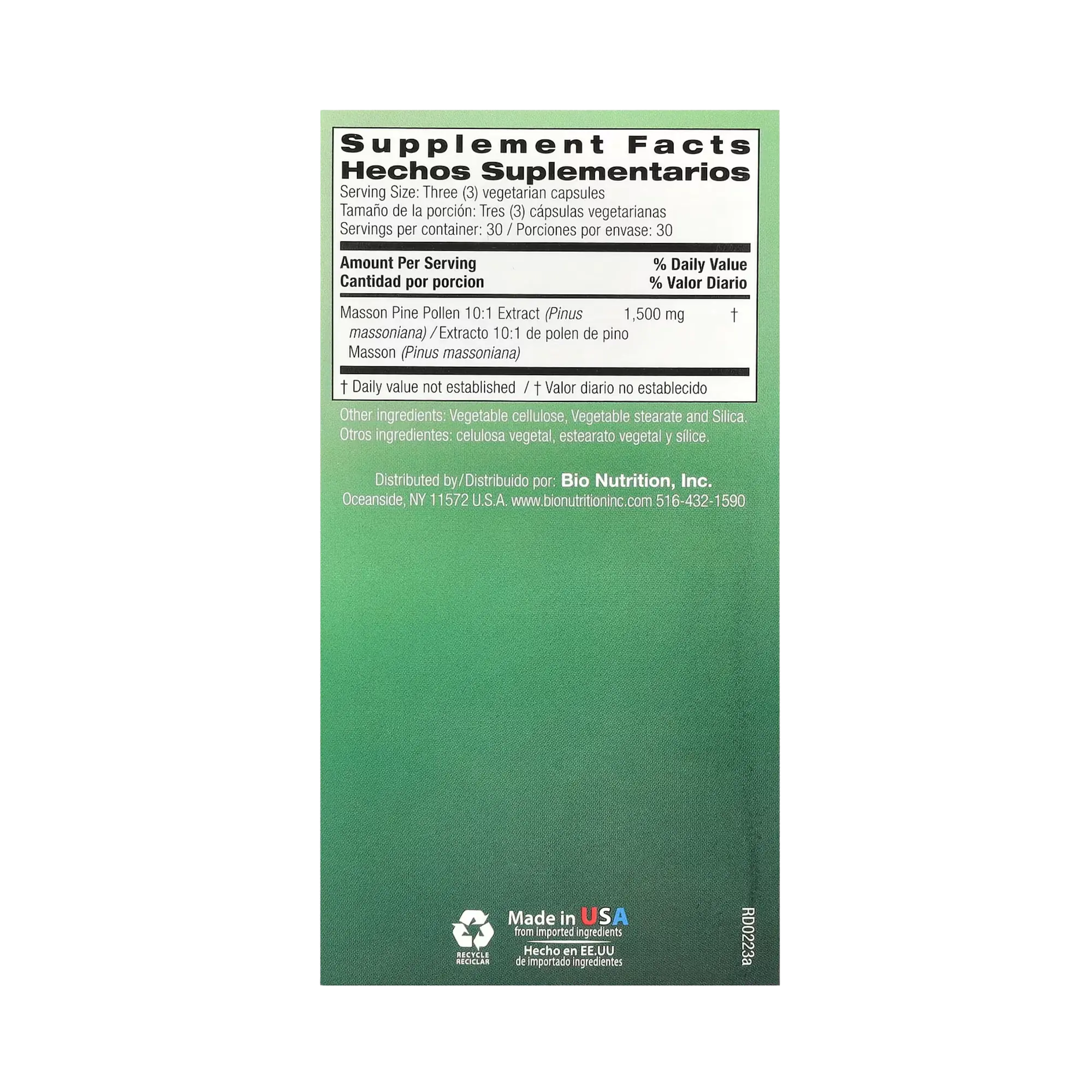 Bio Nutrition, Pine Pollen, 90 Vegetarian Capsules