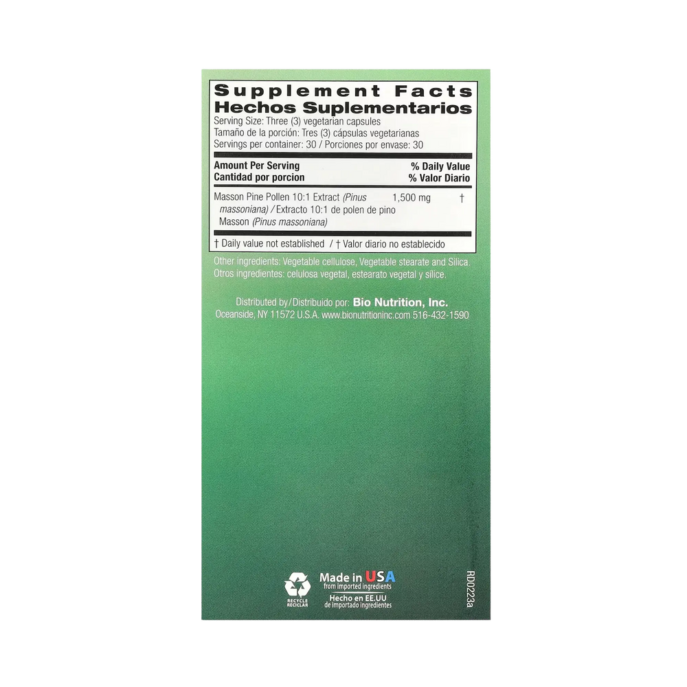 Bio Nutrition, Pine Pollen, 90 Vegetarian Capsules