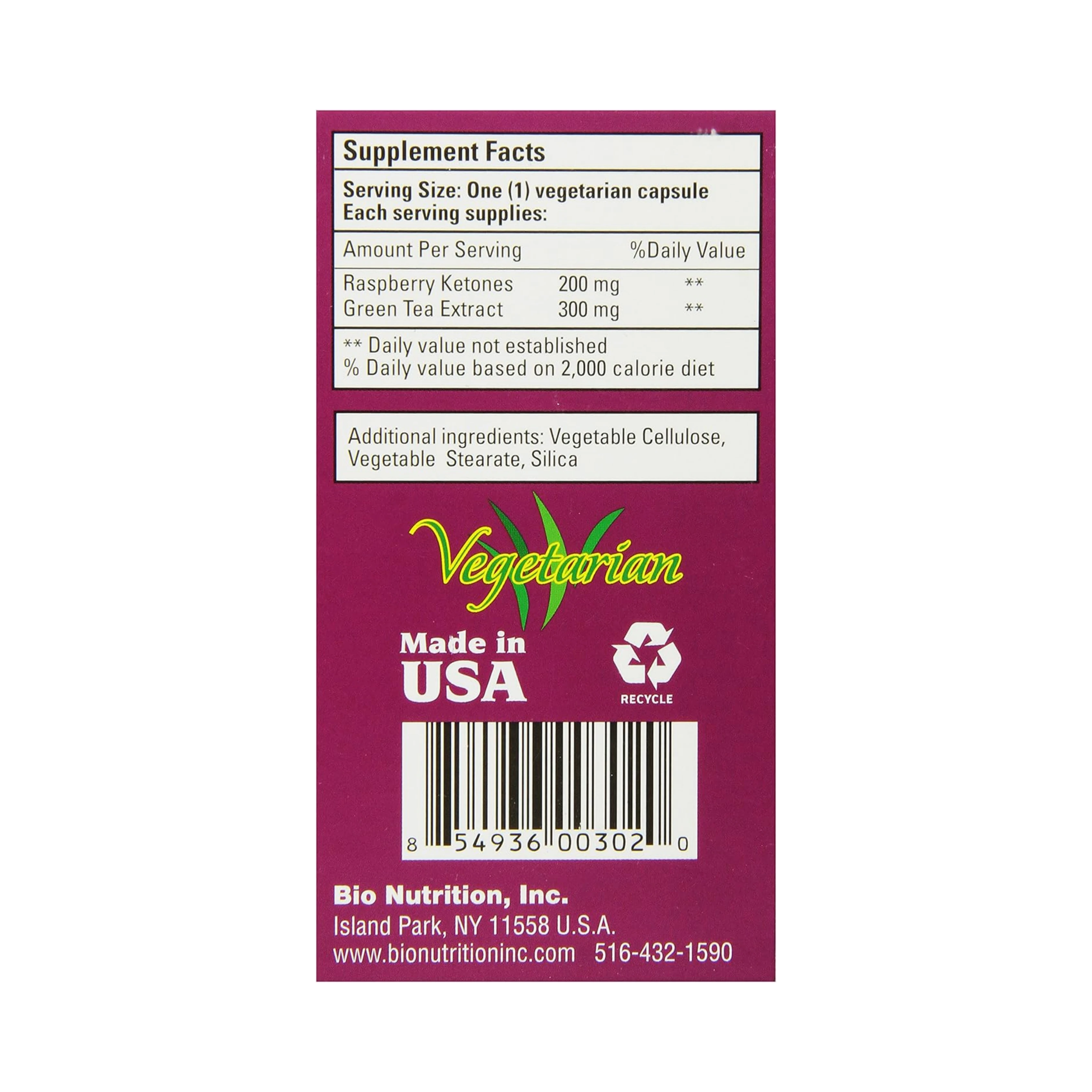 Bio Nutrition Raspberry Ketone Diet Capsules, 60 Capsules