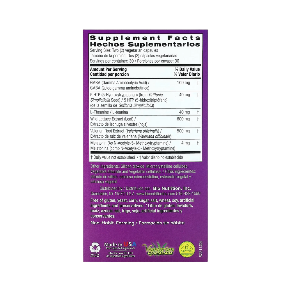 Bio Nutrition, Sleep Wellness with Wild Lettuce Extract, 60 Vegetarian Capsules