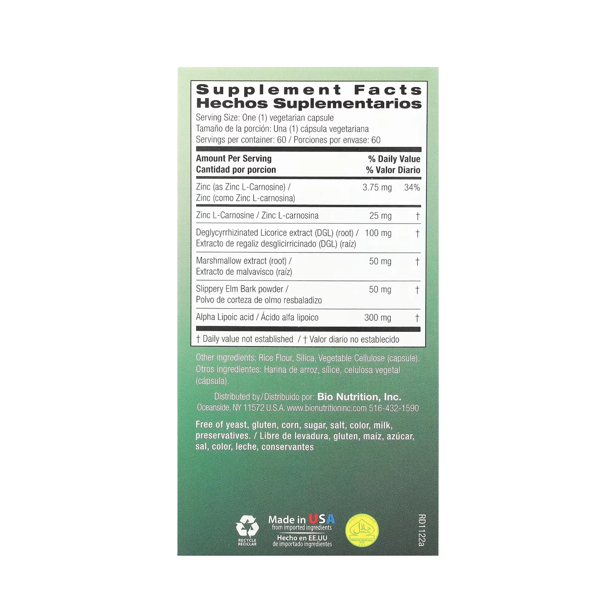 Bio Nutrition, Stomach Wellness, 60 Vegetarian Capsules