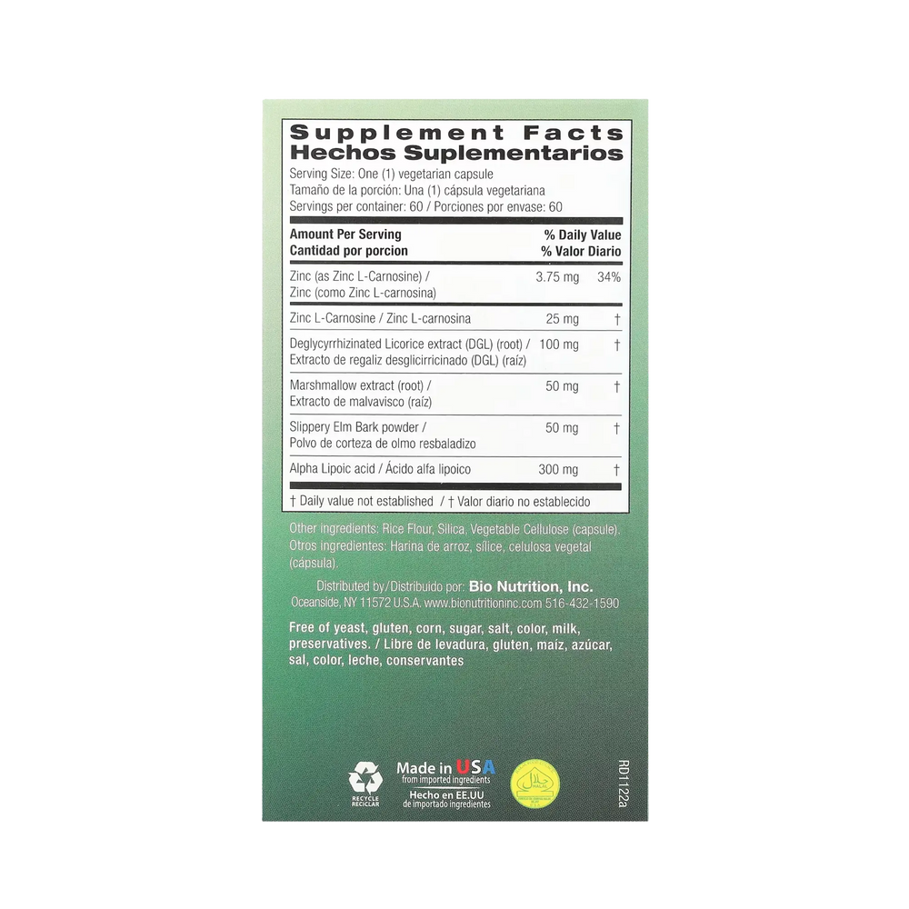 Bio Nutrition, Stomach Wellness, 60 Vegetarian Capsules