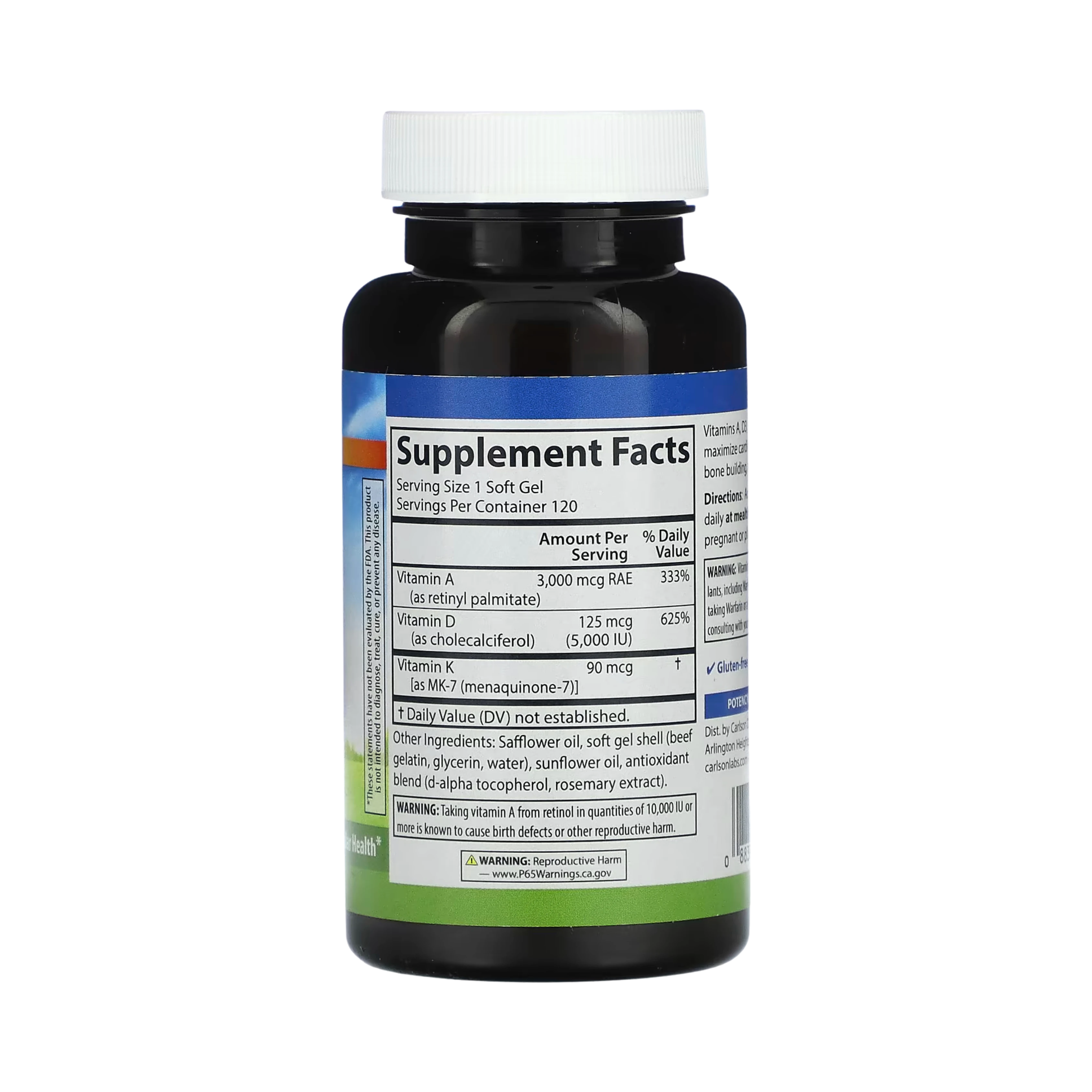 Carlson, A, D3, K2, 120 Softgels