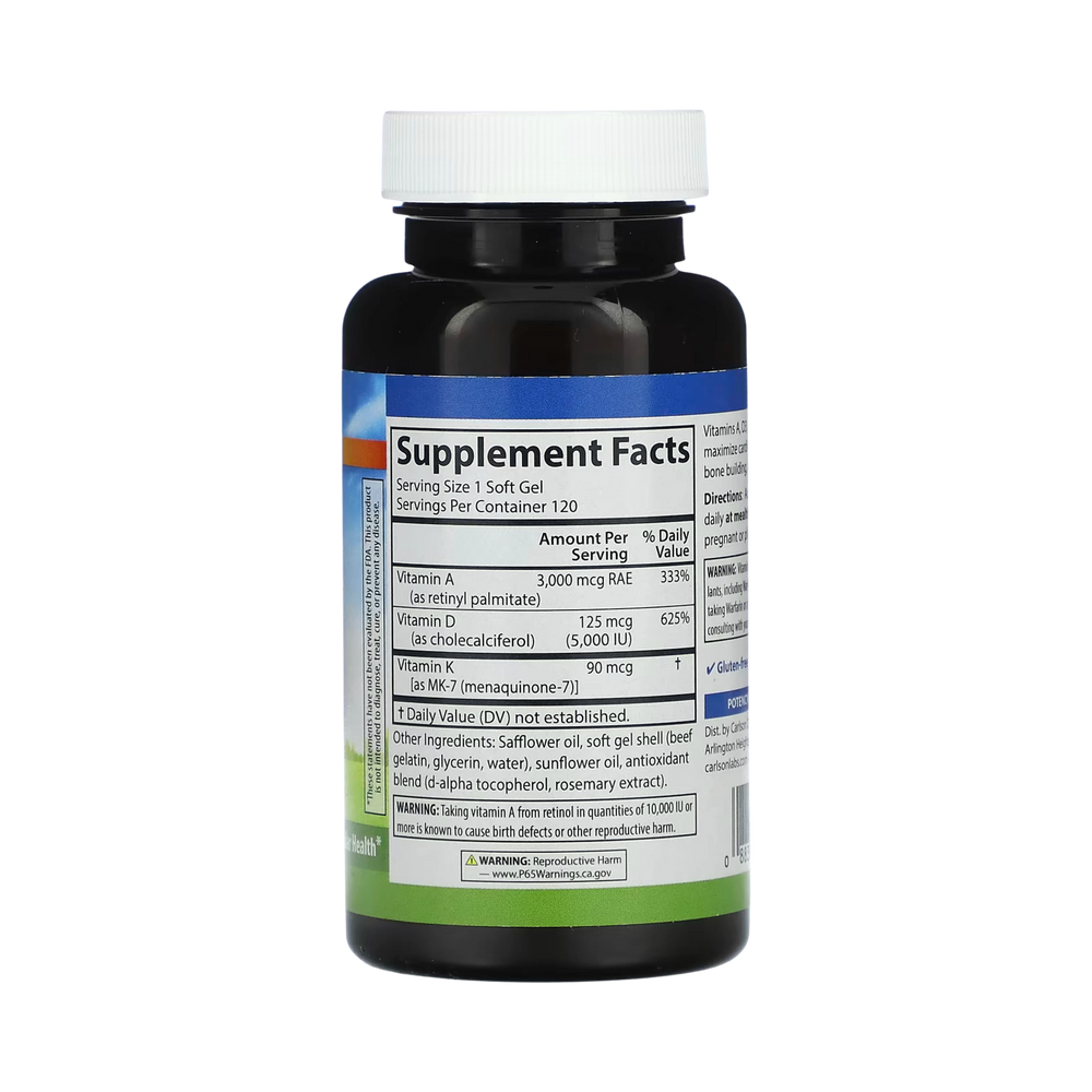 Carlson, A, D3, K2, 120 Softgels
