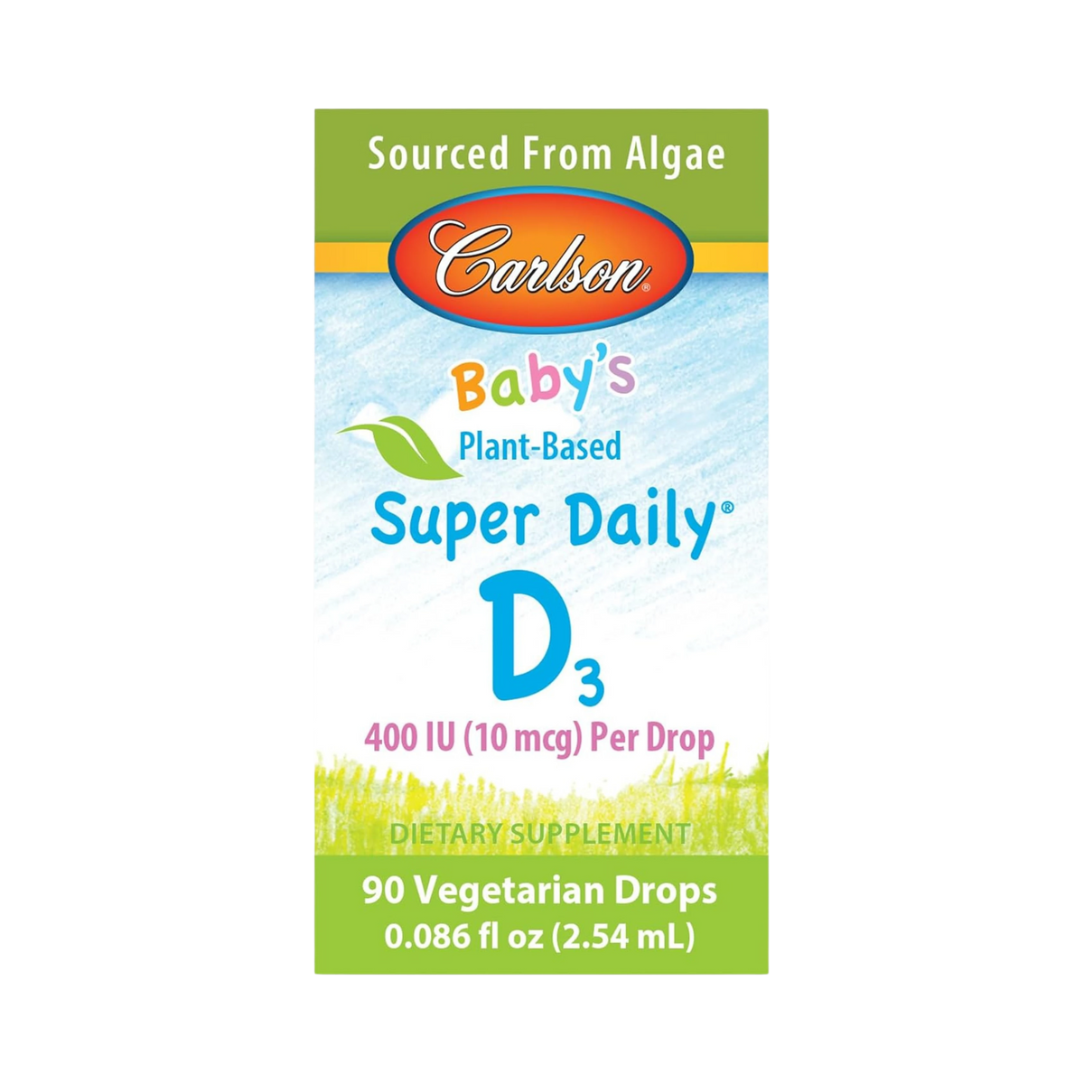 Carlson, Baby's Plant-Based Super Daily D3, Baby Vegetarian Liquid Vitamin D Drops, 90 Drops