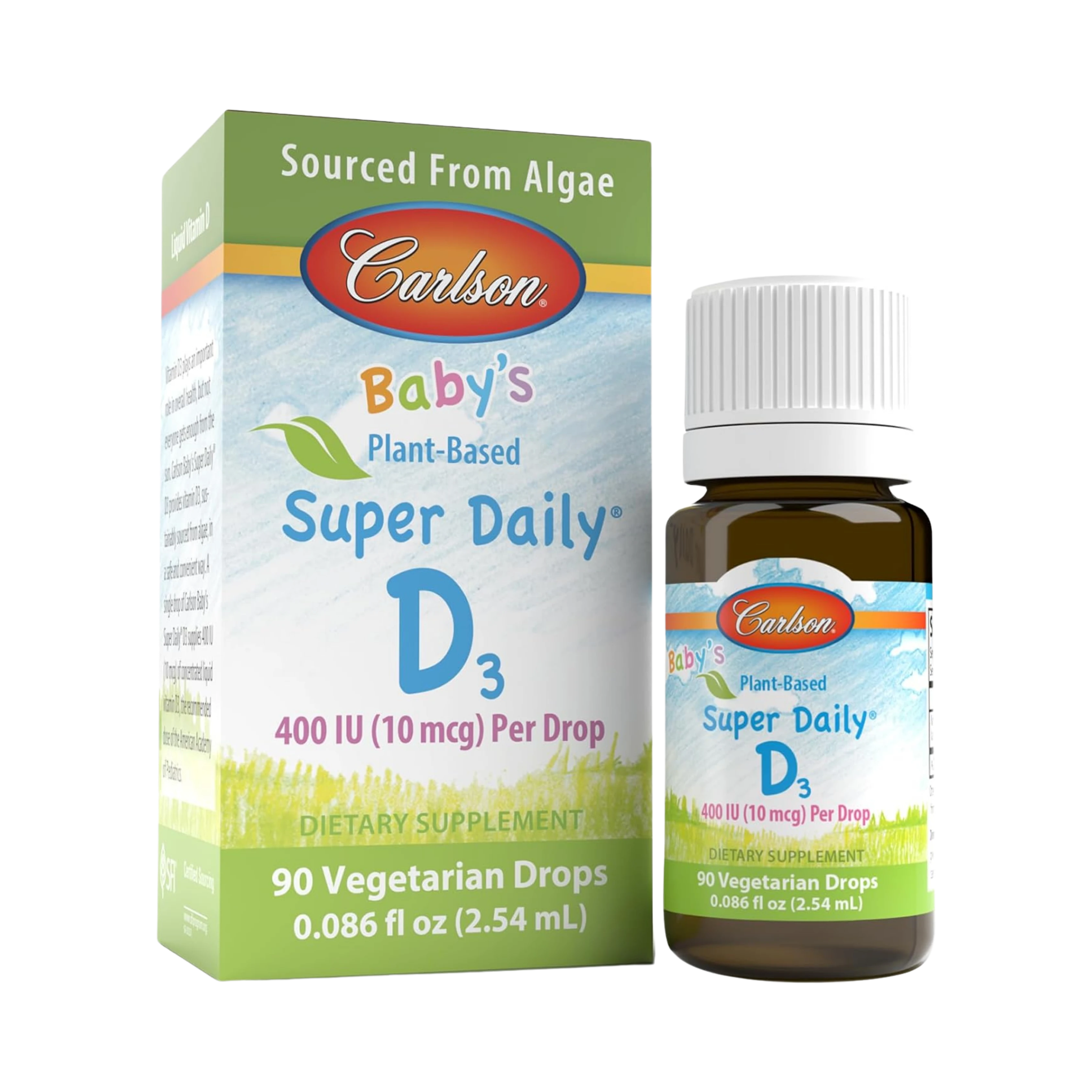 Carlson, Baby's Plant-Based Super Daily D3, Baby Vegetarian Liquid Vitamin D Drops, 90 Drops