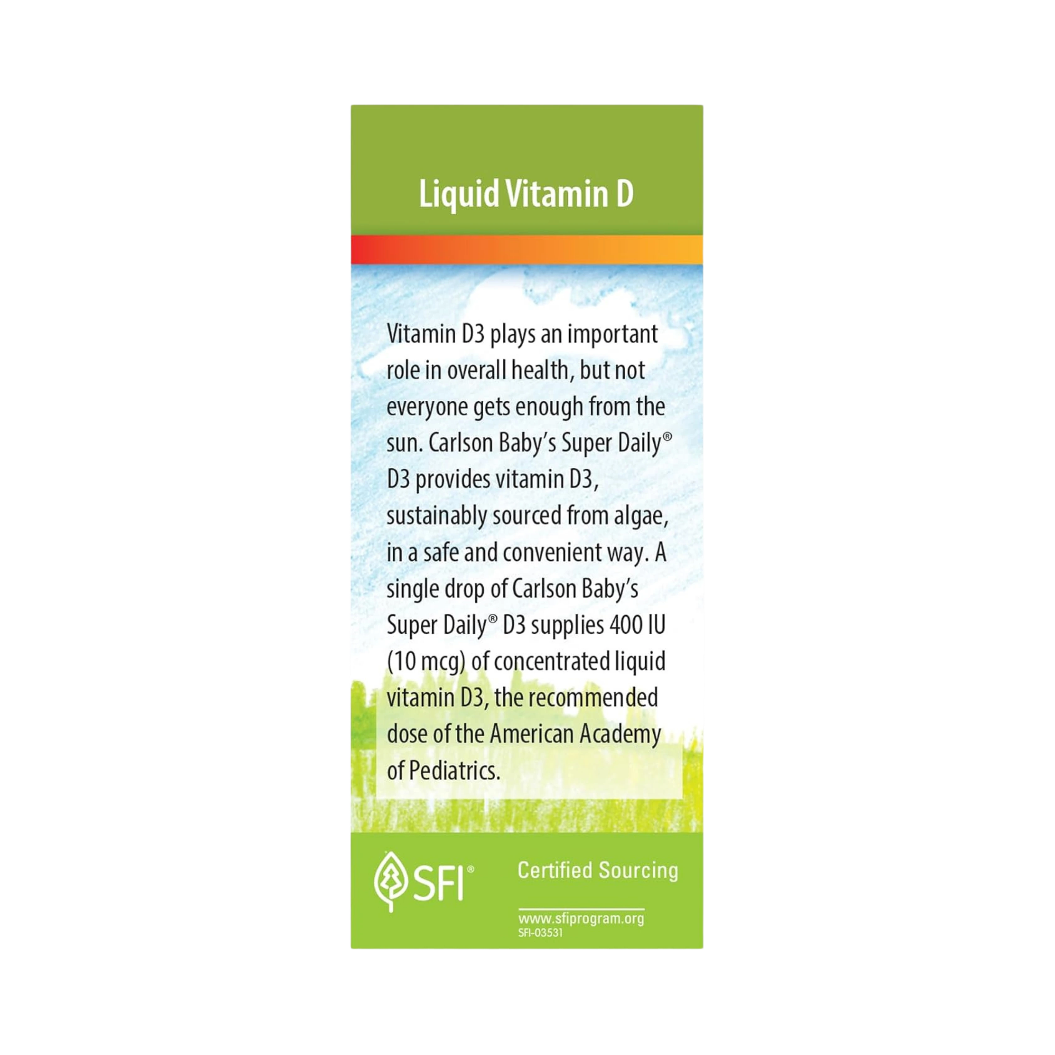 Carlson, Baby's Plant-Based Super Daily D3, Baby Vegetarian Liquid Vitamin D Drops, 90 Drops