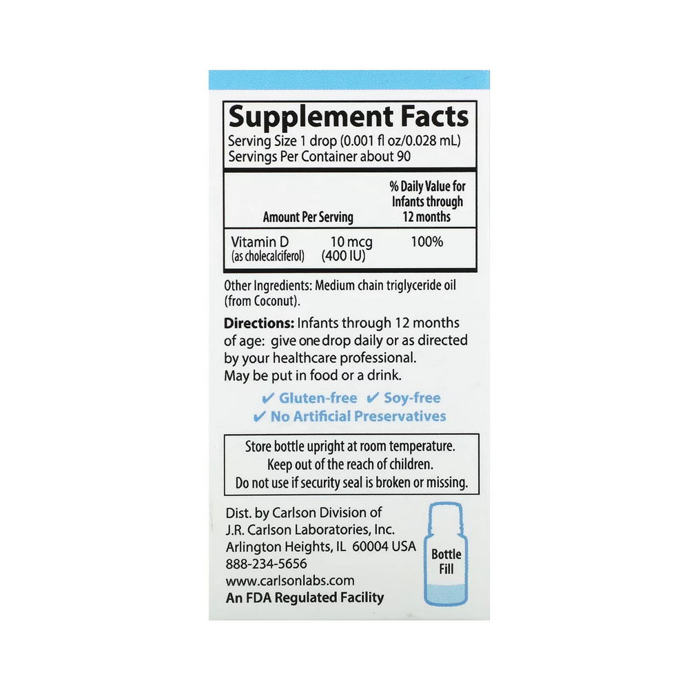 Carlson, Baby's Super Daily D3, 10 Mcg (400 IU), 0.086 Fl Oz