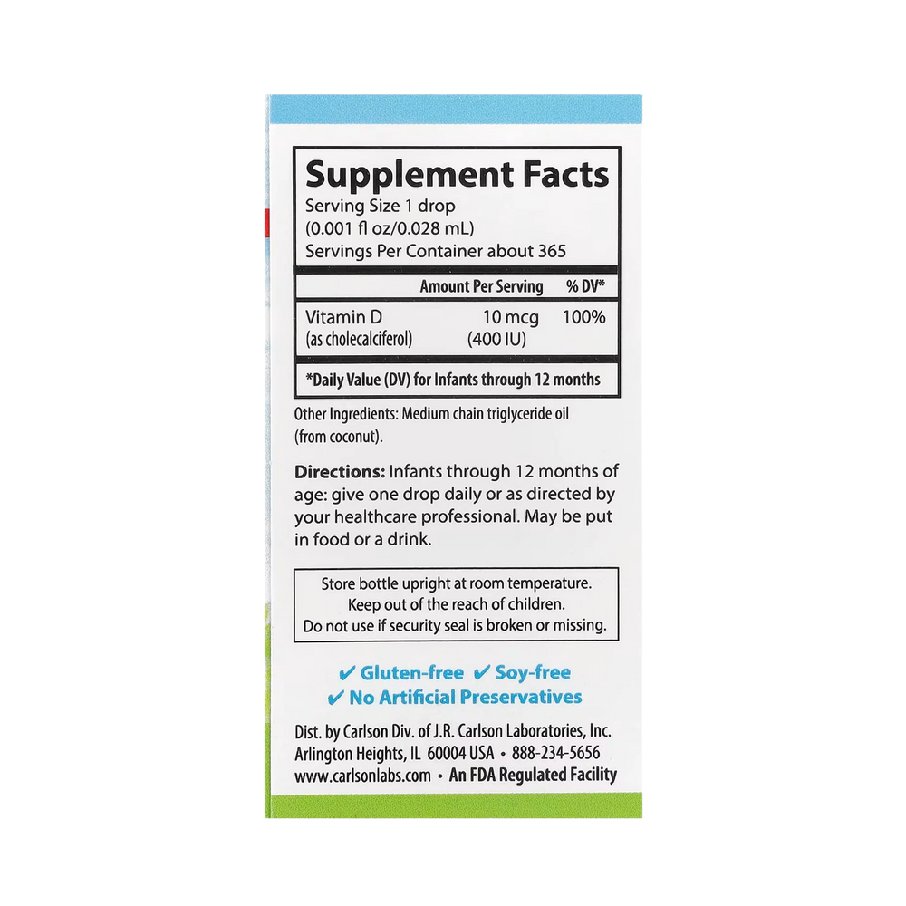Carlson, Baby's Super Daily D3, 10 Mcg (400 IU), 0.35 Fl Oz