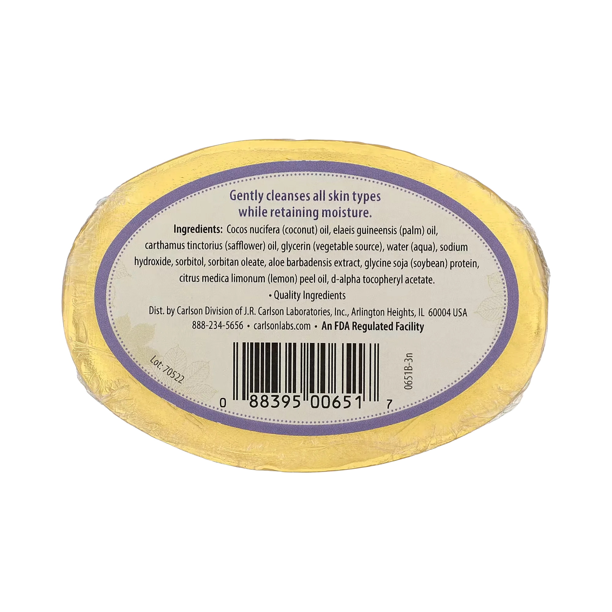Carlson, E-Gem, Skin Care Bar Soap, Fresh Lemon, 4 Oz