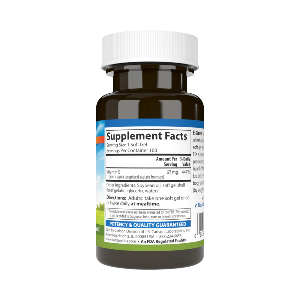 Carlson, E-Gems, 100 IU (67 mg), Natural-Source Vitamin E, 100 Soft Gels