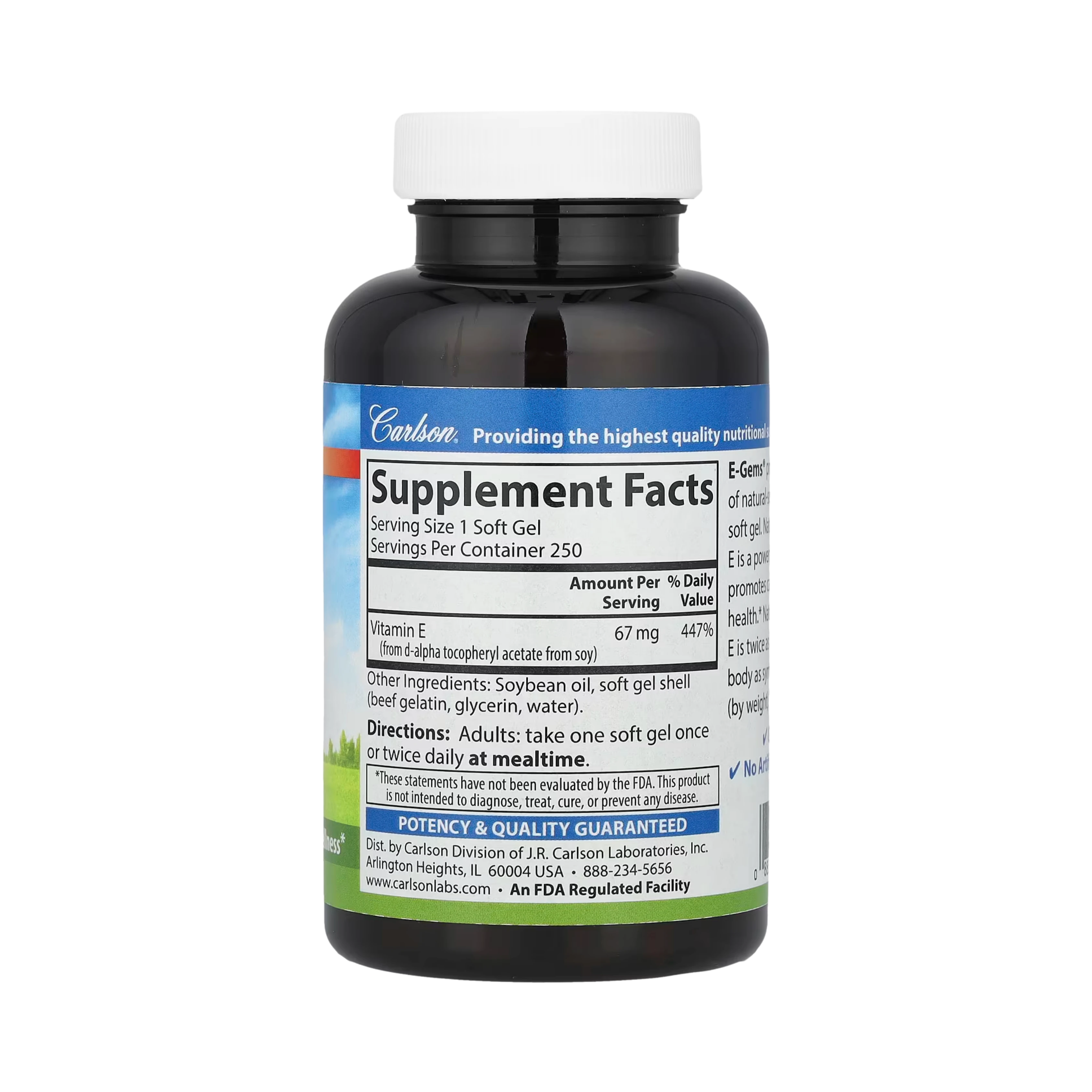 Carlson, E-Gems, 100 IU, Heart Health & Optimal Wellness, Antioxidant, 250 Soft gels