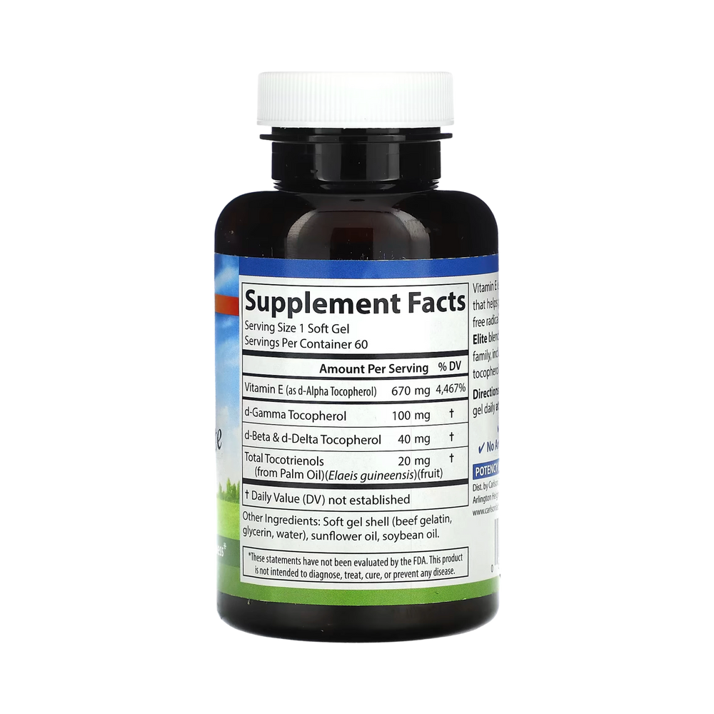 Carlson, E-Gems Elite, Vitamin E, 670 Mg (1,000 IU), 60 Soft Gels