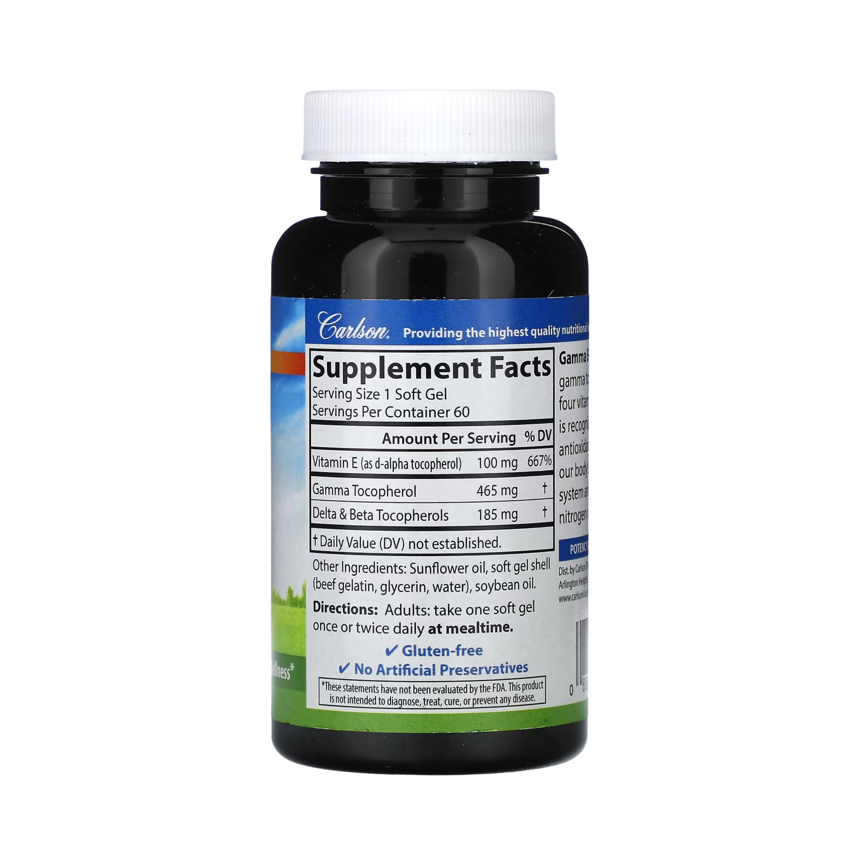 Carlson, Gamma E-Gems, 465 Mg, 60 Soft Gels