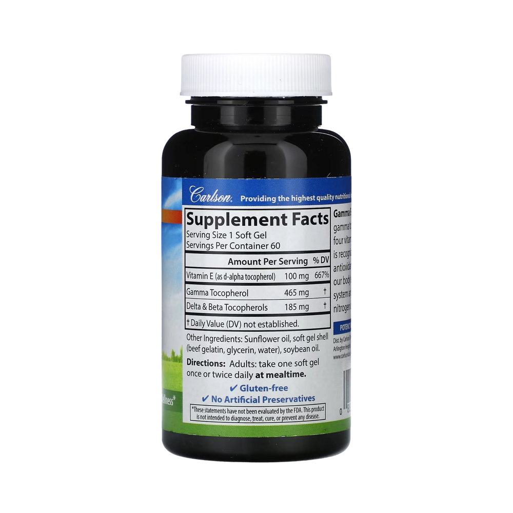 Carlson, Gamma E-Gems, 465 Mg, 60 Soft Gels