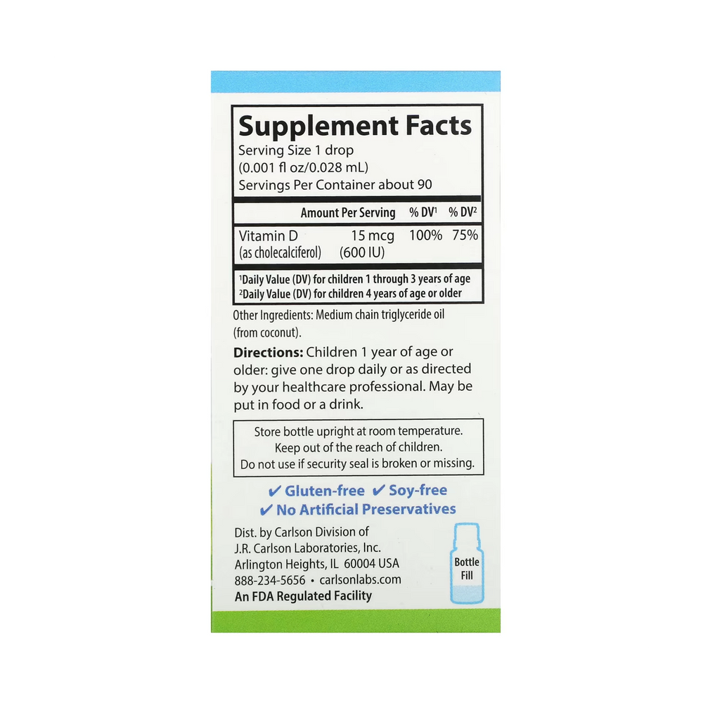 Carlson, Kid's Super Daily D3, 15 Mcg (600 IU), 0.086 Fl Oz