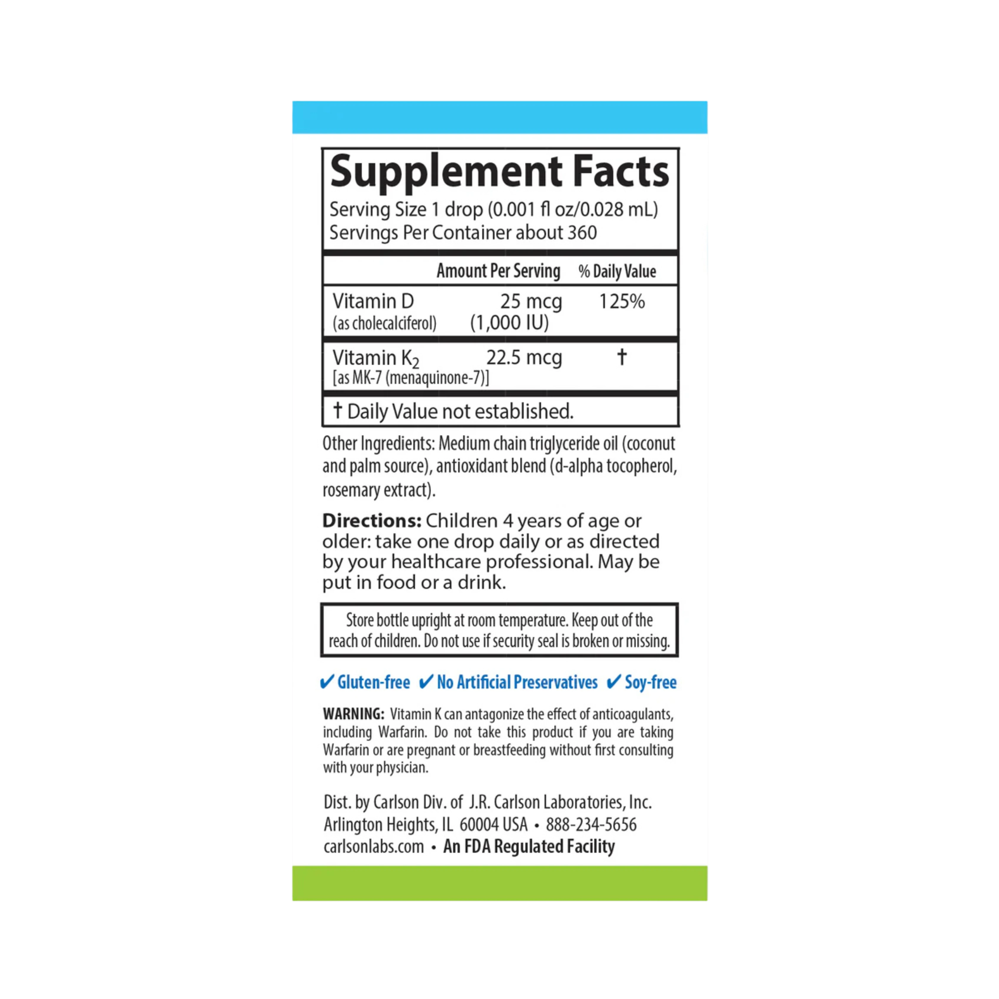 Carlson, Kid's Super Daily D3 + K2, 360 Drops