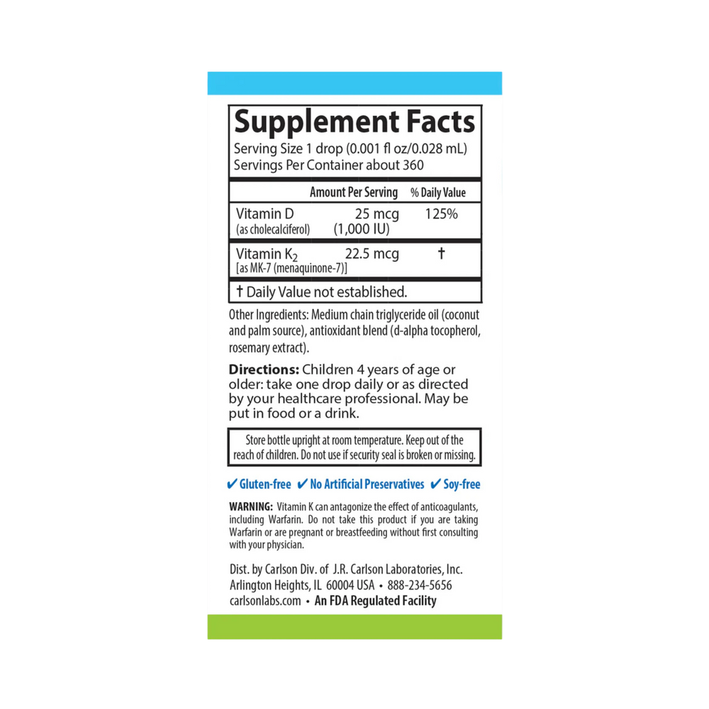 Carlson, Kid's Super Daily D3 + K2, 360 Drops