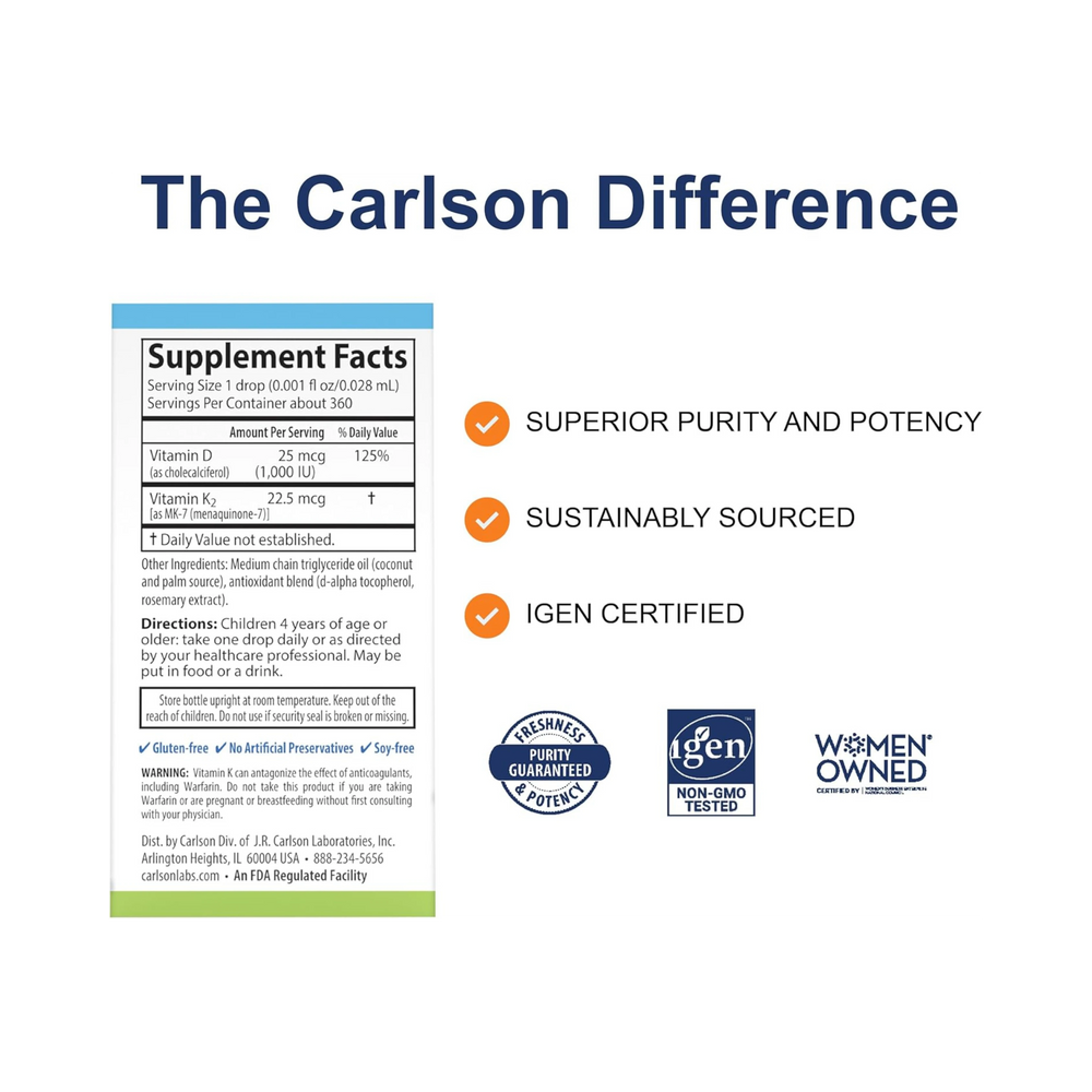 Carlson, Kid's Super Daily D3 + K2, 360 Drops