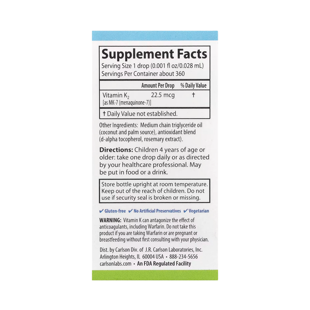 Carlson, Kid's Super Daily K2, 22.5 Mcg, 0.34 Fl Oz (10.16 ml)