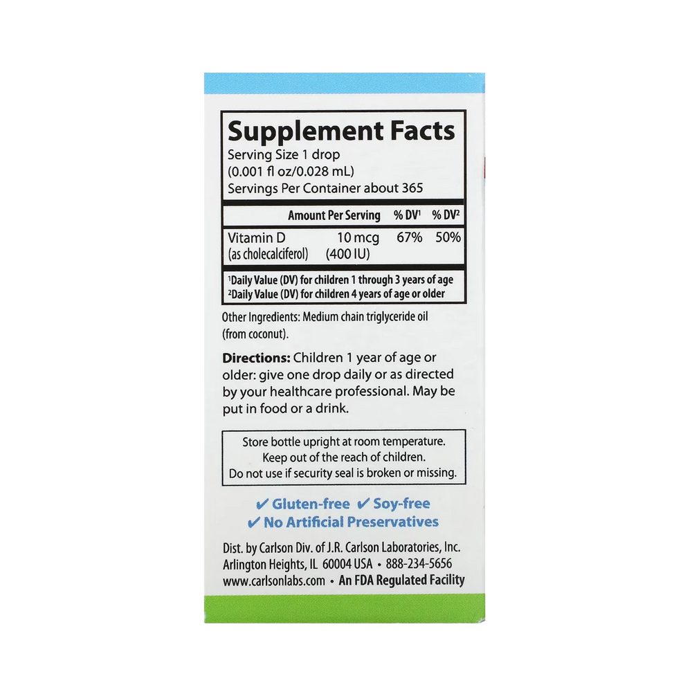 Carlson, Kids Super Daily D3, 10 Mcg (400 IU), 0.35 Fl Oz