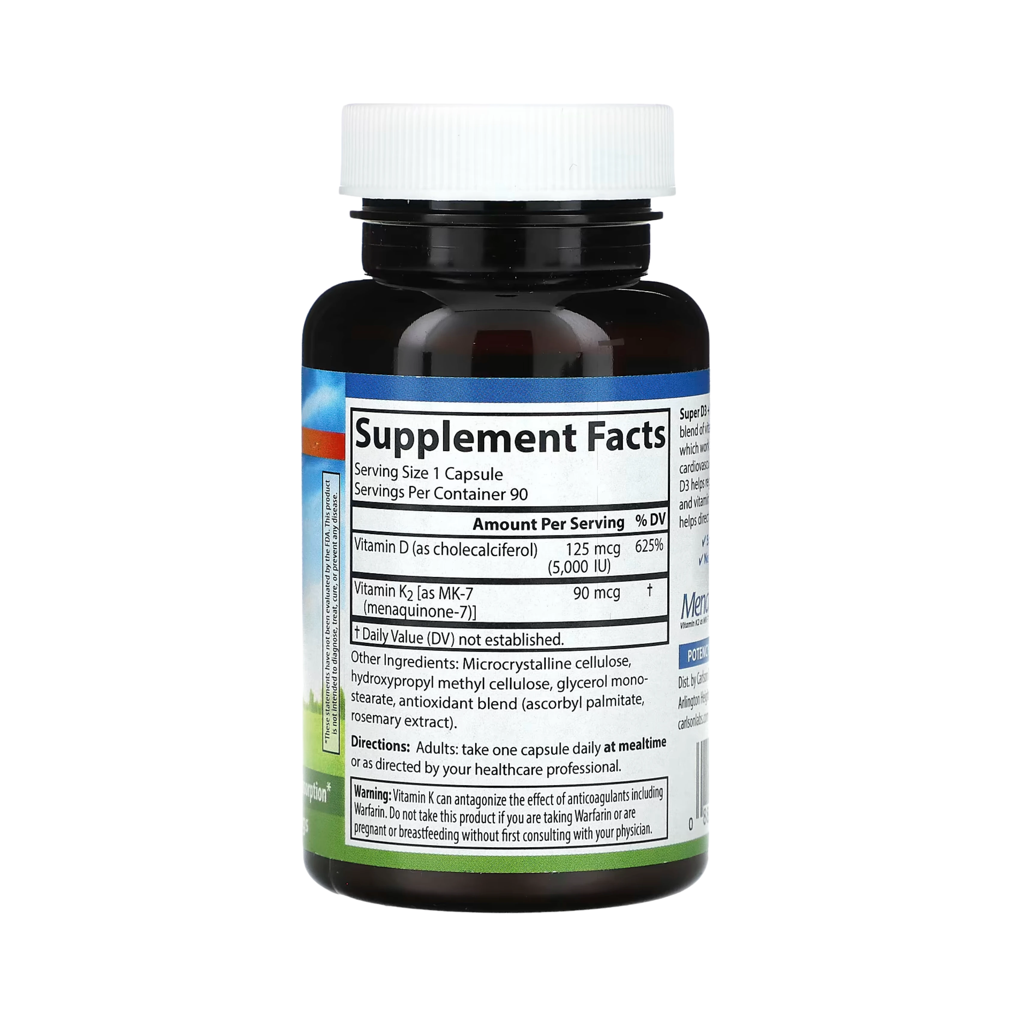 Carlson, Super D3 + K2, 90 Vegetarian Capsules