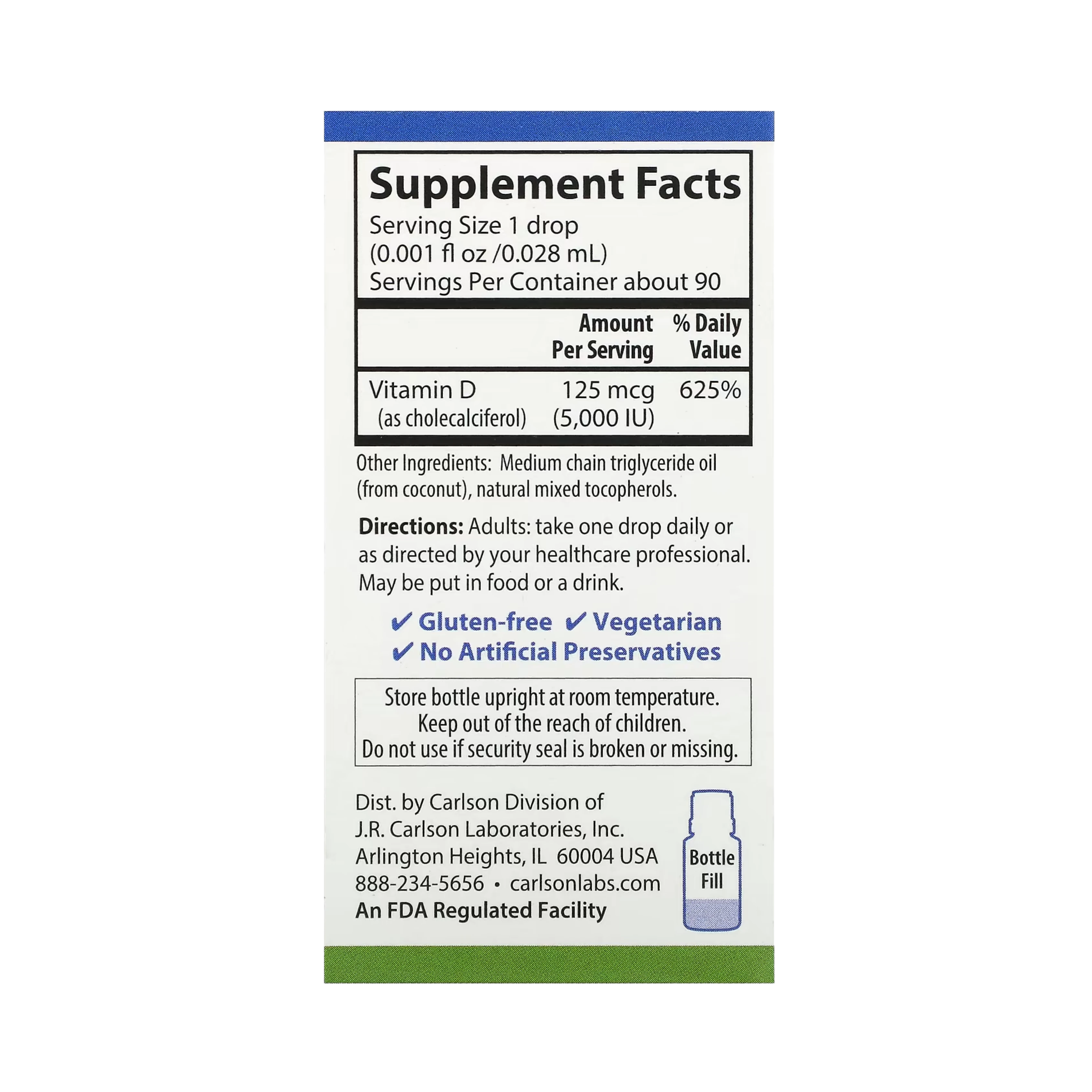 Carlson, Super Daily, D3, 125 Mcg (5,000 IU), 0.086 Fl Oz