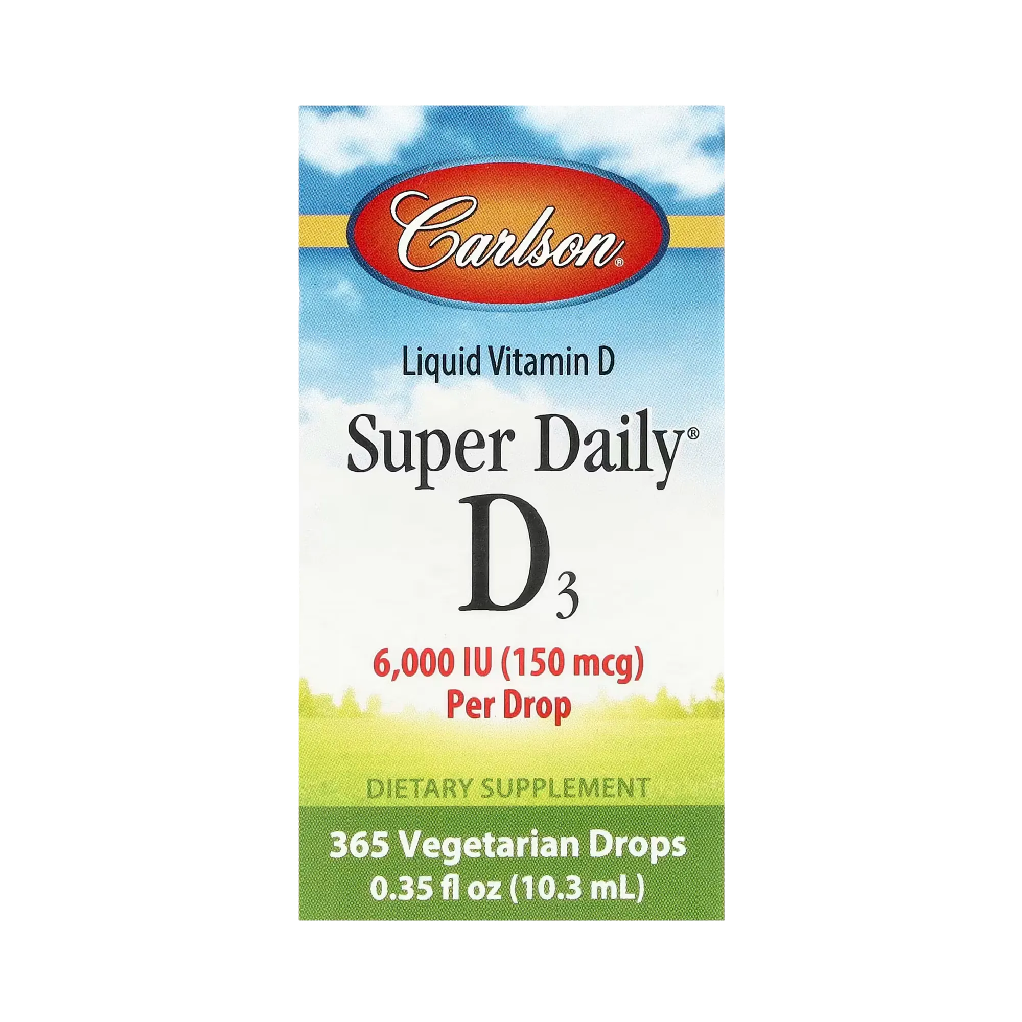 Carlson, Super Daily D3, 150 Mcg (6,000 IU), 0.35 Fl Oz