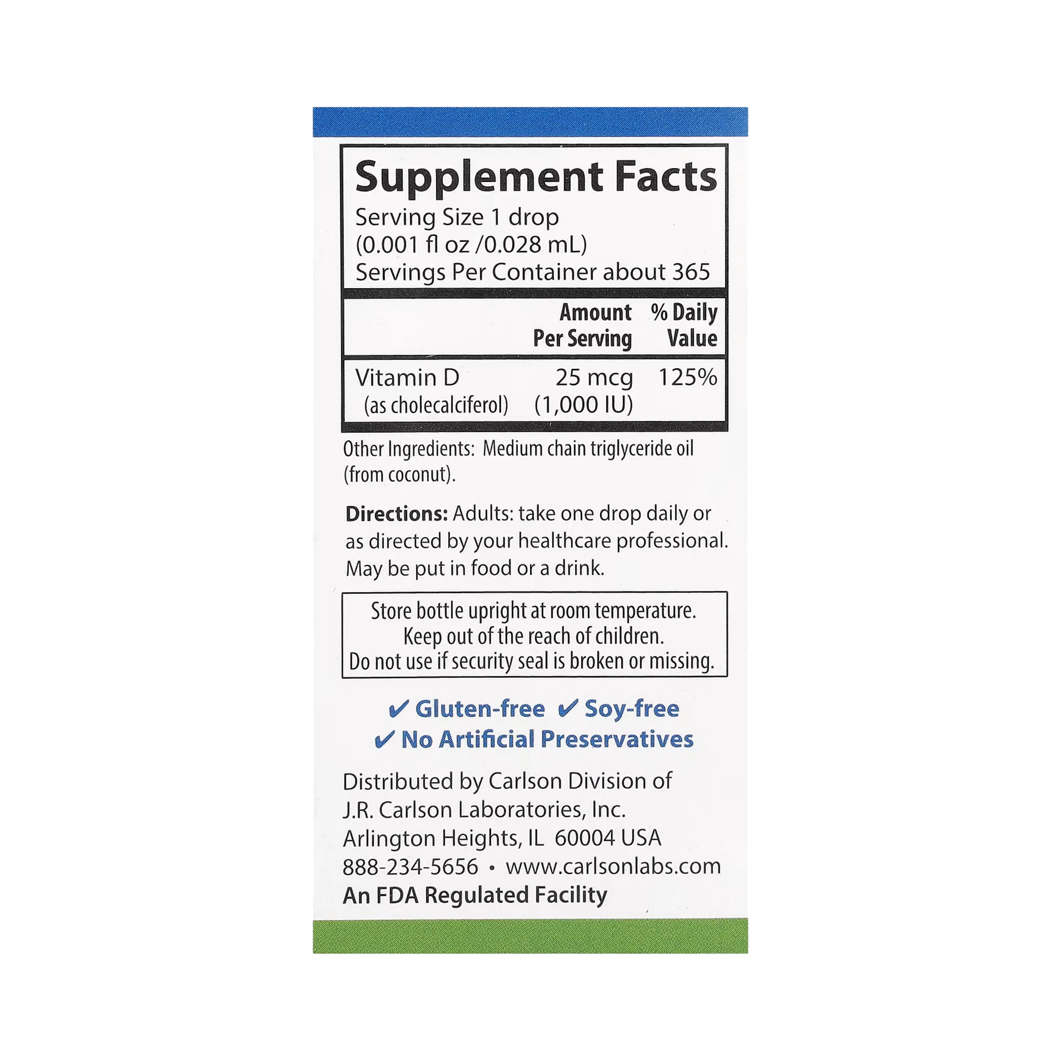 Carlson, Super Daily D3, 25 Mcg (1,000 IU), 0.35 Fl Oz