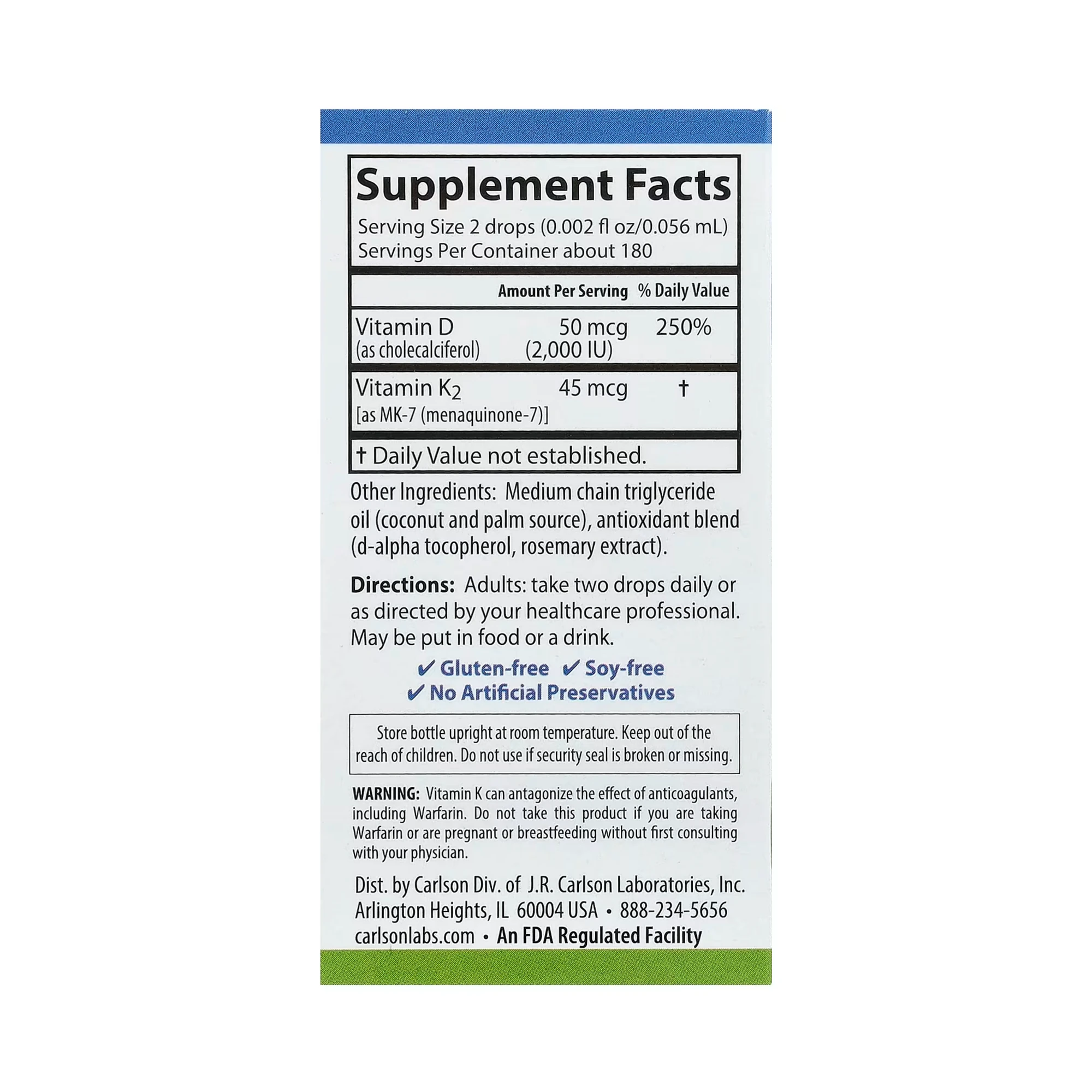 Carlson, Super Daily D3 + K2, 0.34 Fl Oz