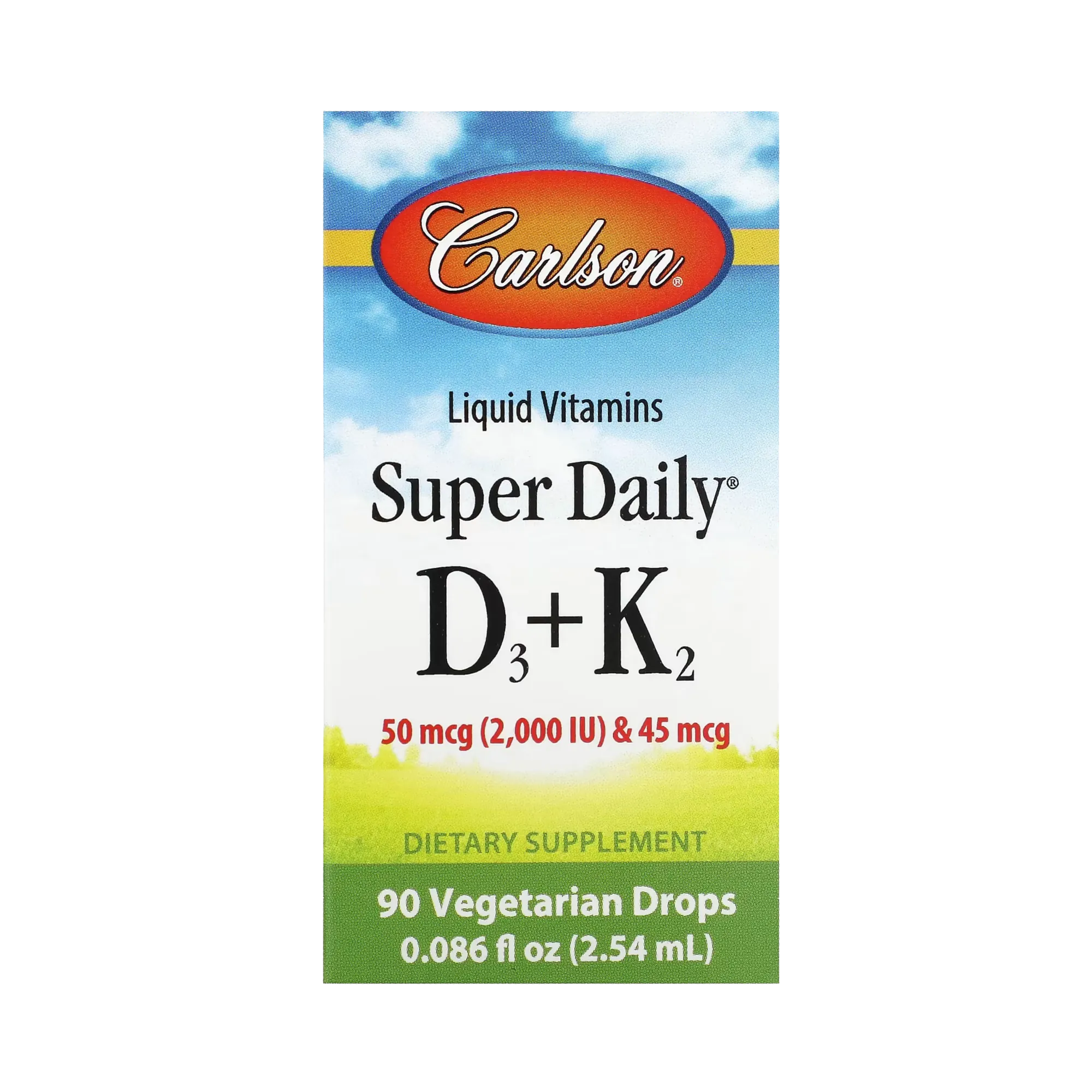 Carlson, Super Daily D3 + K2, 50 mcg (2,000 IU) & 45 Mcg, 0.086 Fl Oz