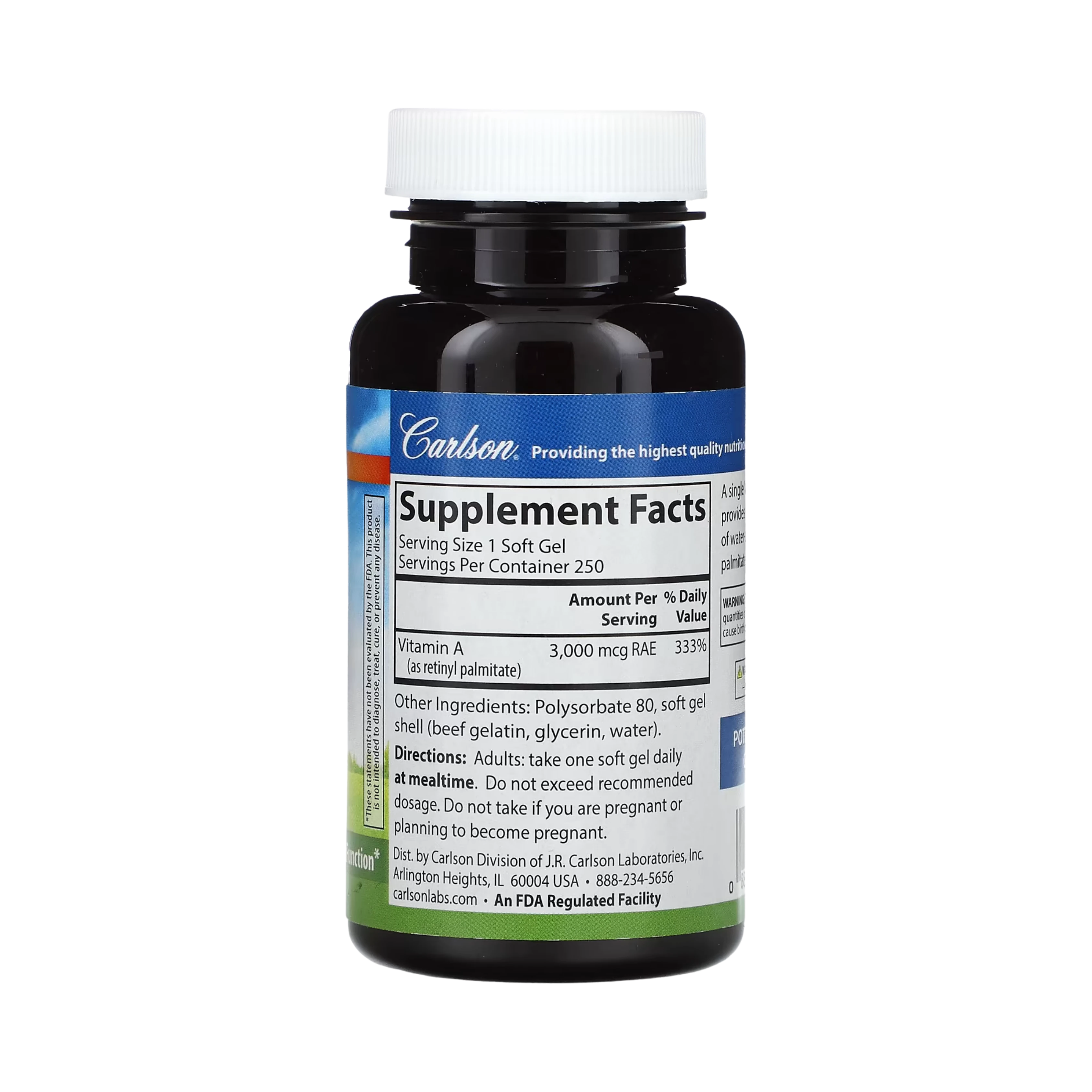 Carlson, Vitamin A, 3,000 Mcg RAE (10,000 IU), 250 Soft Gels