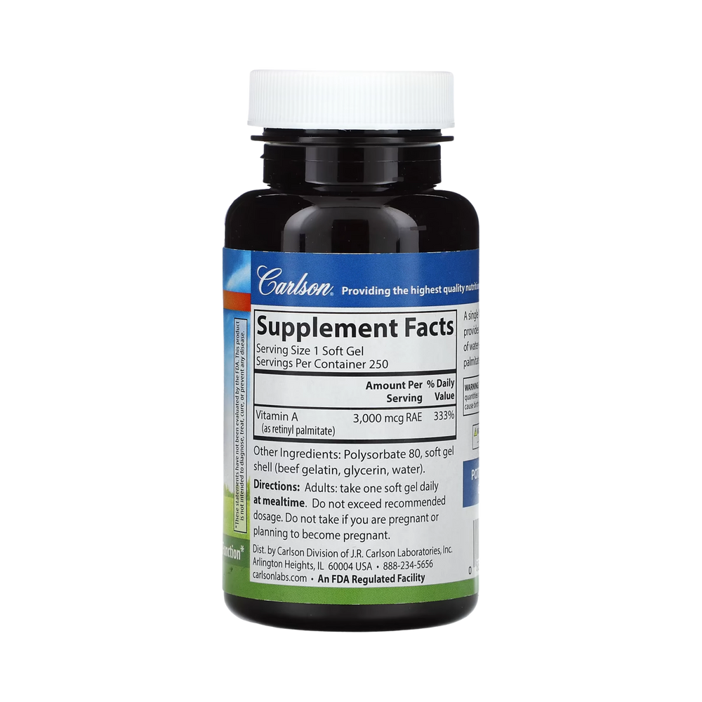 Carlson, Vitamin A, 3,000 Mcg RAE (10,000 IU), 250 Soft Gels