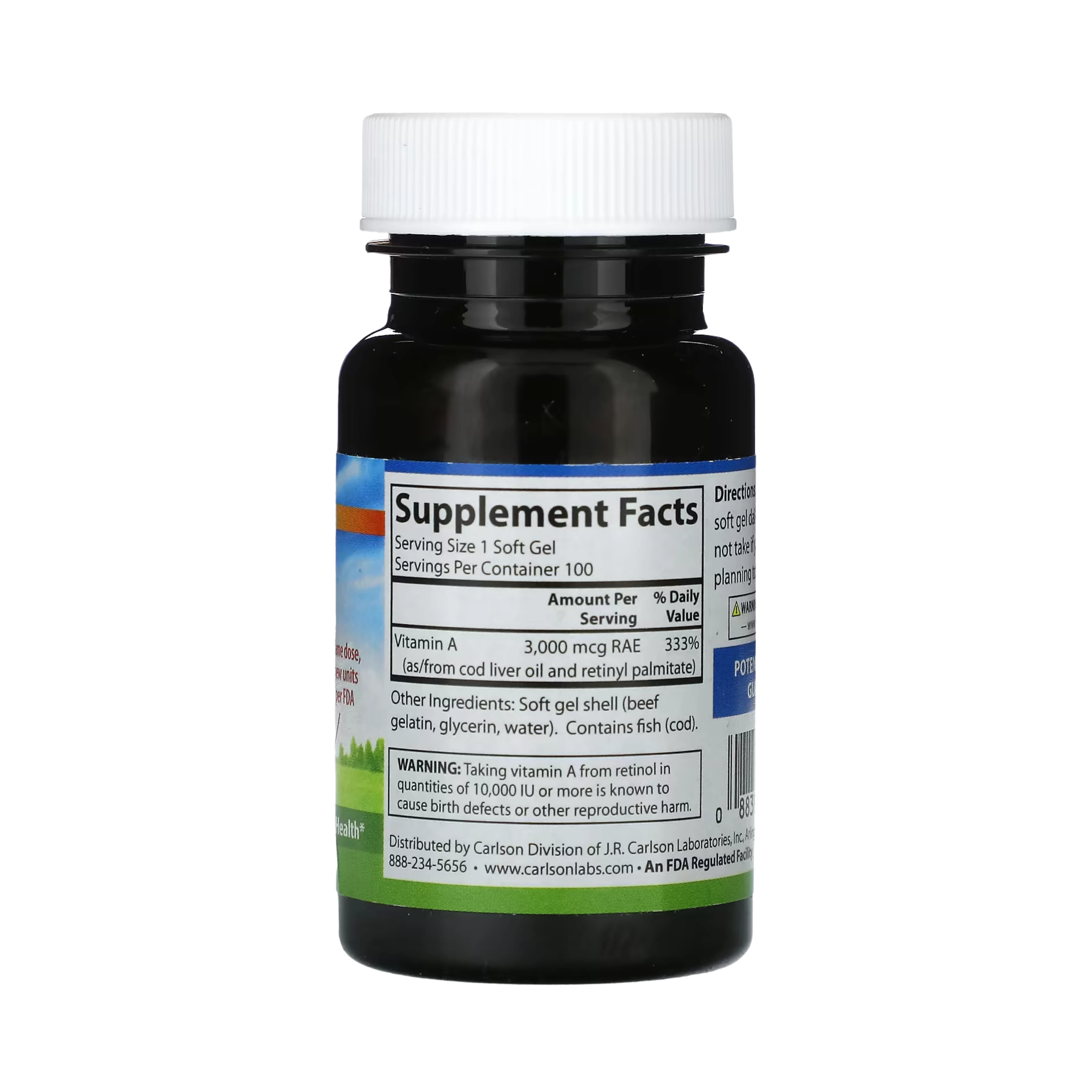 Carlson, Vitamin A, 3000 Mcg RAE (10,000 IU), 100 Soft Gels